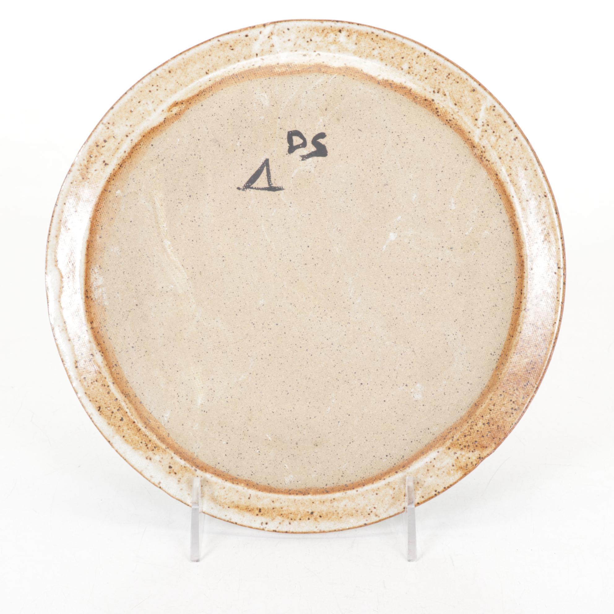 Studio Art Pottery Turquoise Stoneware Plate and Layered Bowl with Bell