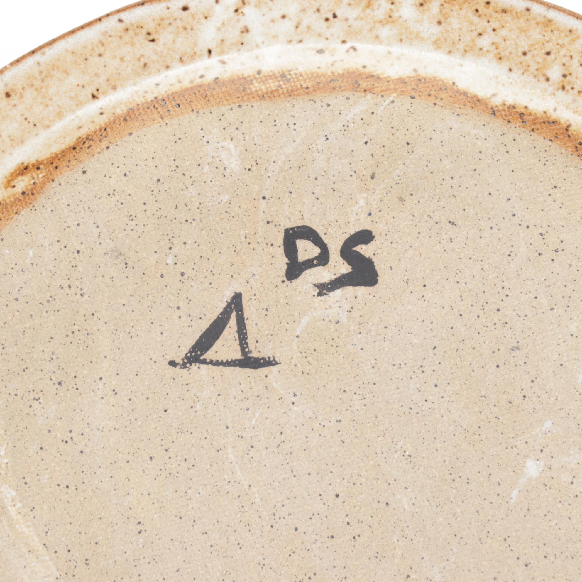 Studio Art Pottery Turquoise Stoneware Plate and Layered Bowl with Bell