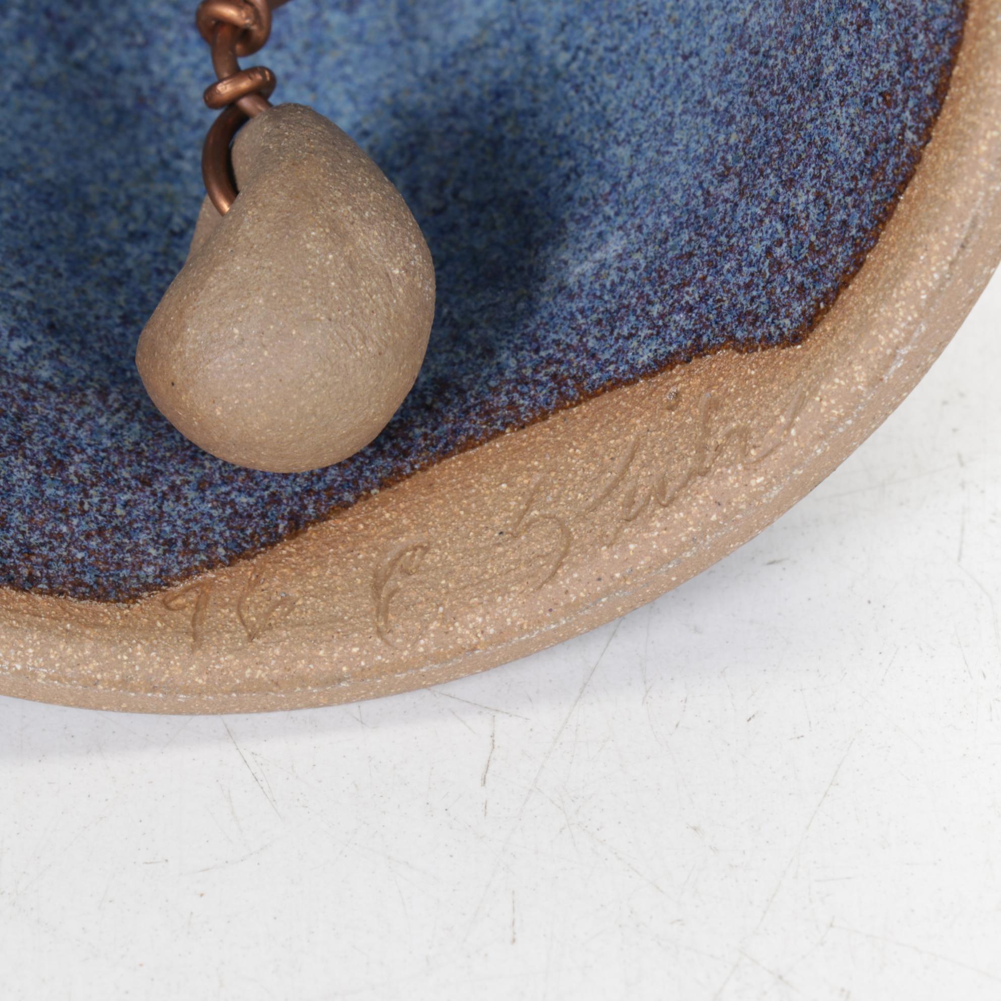 Studio Art Pottery Turquoise Stoneware Plate and Layered Bowl with Bell