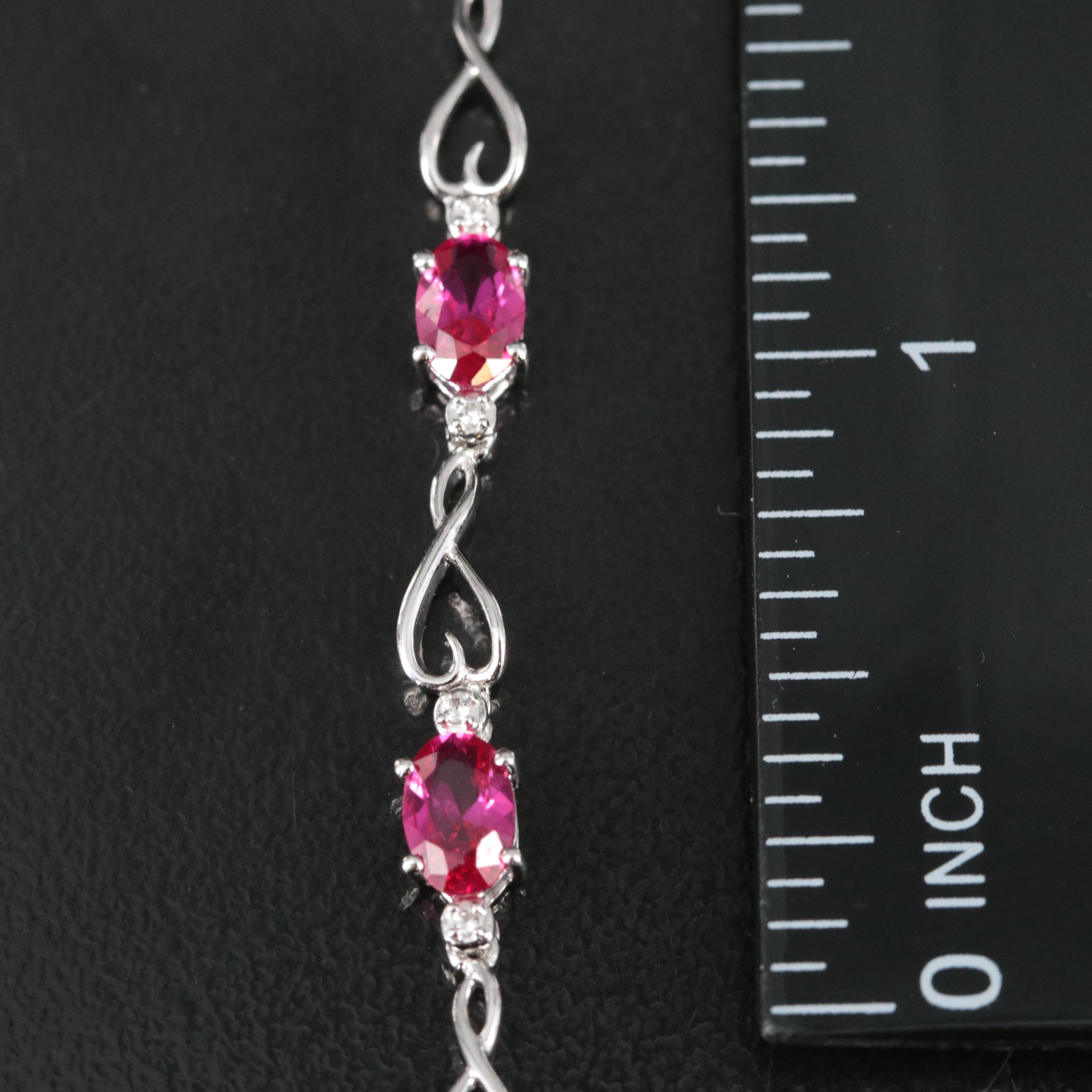 Sterling Ruby and Sapphire Heart Link Bracelet