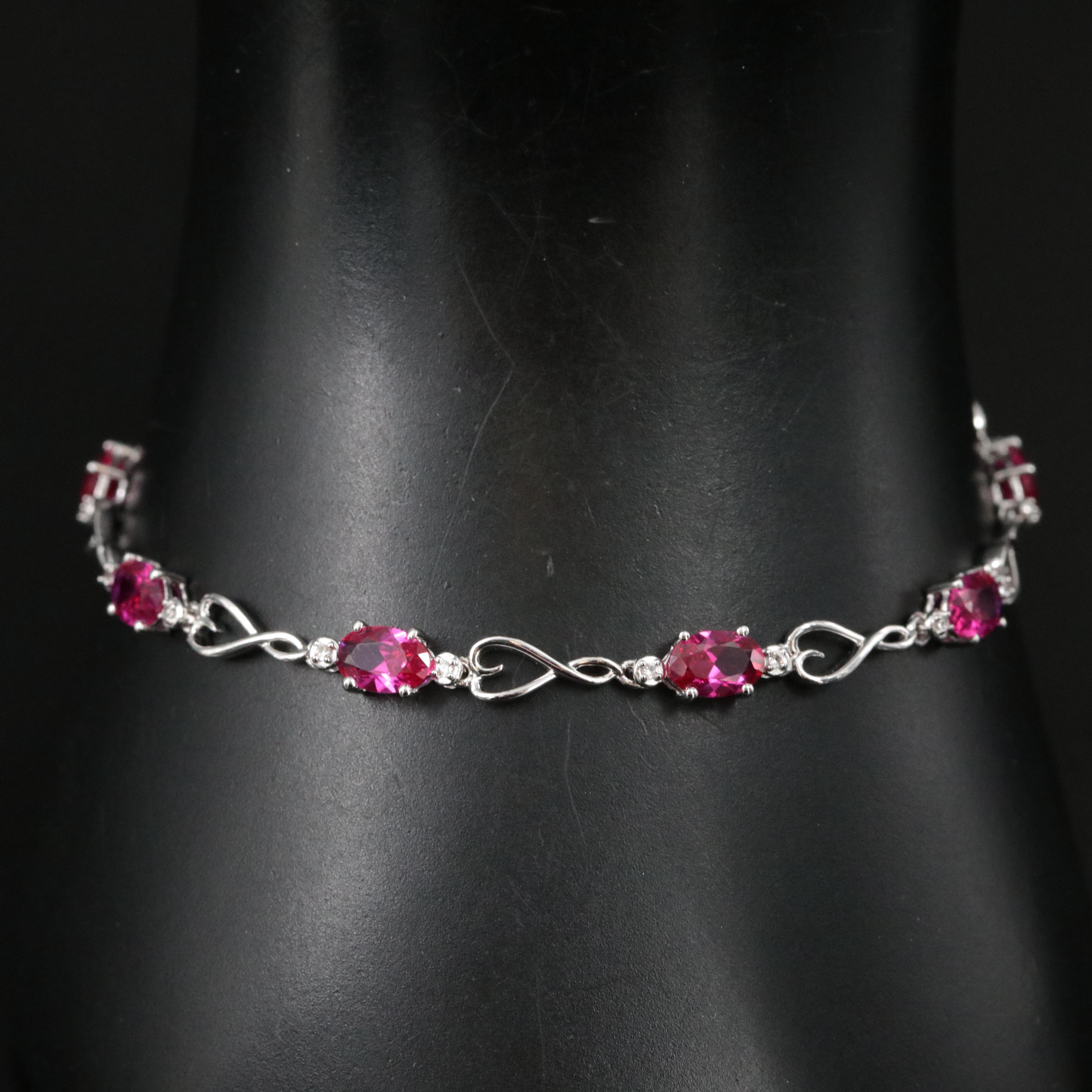 Sterling Ruby and Sapphire Heart Link Bracelet