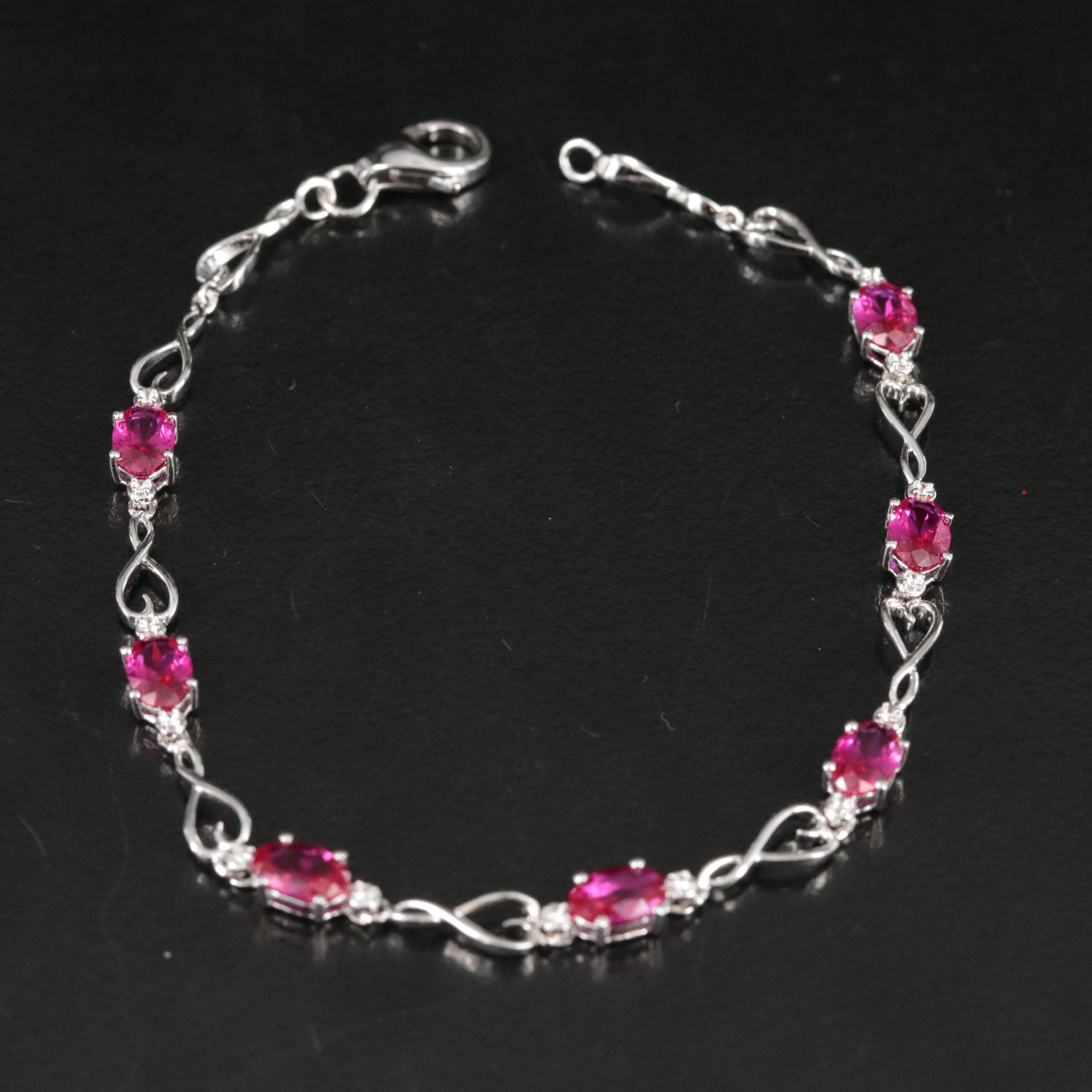 Sterling Ruby and Sapphire Heart Link Bracelet