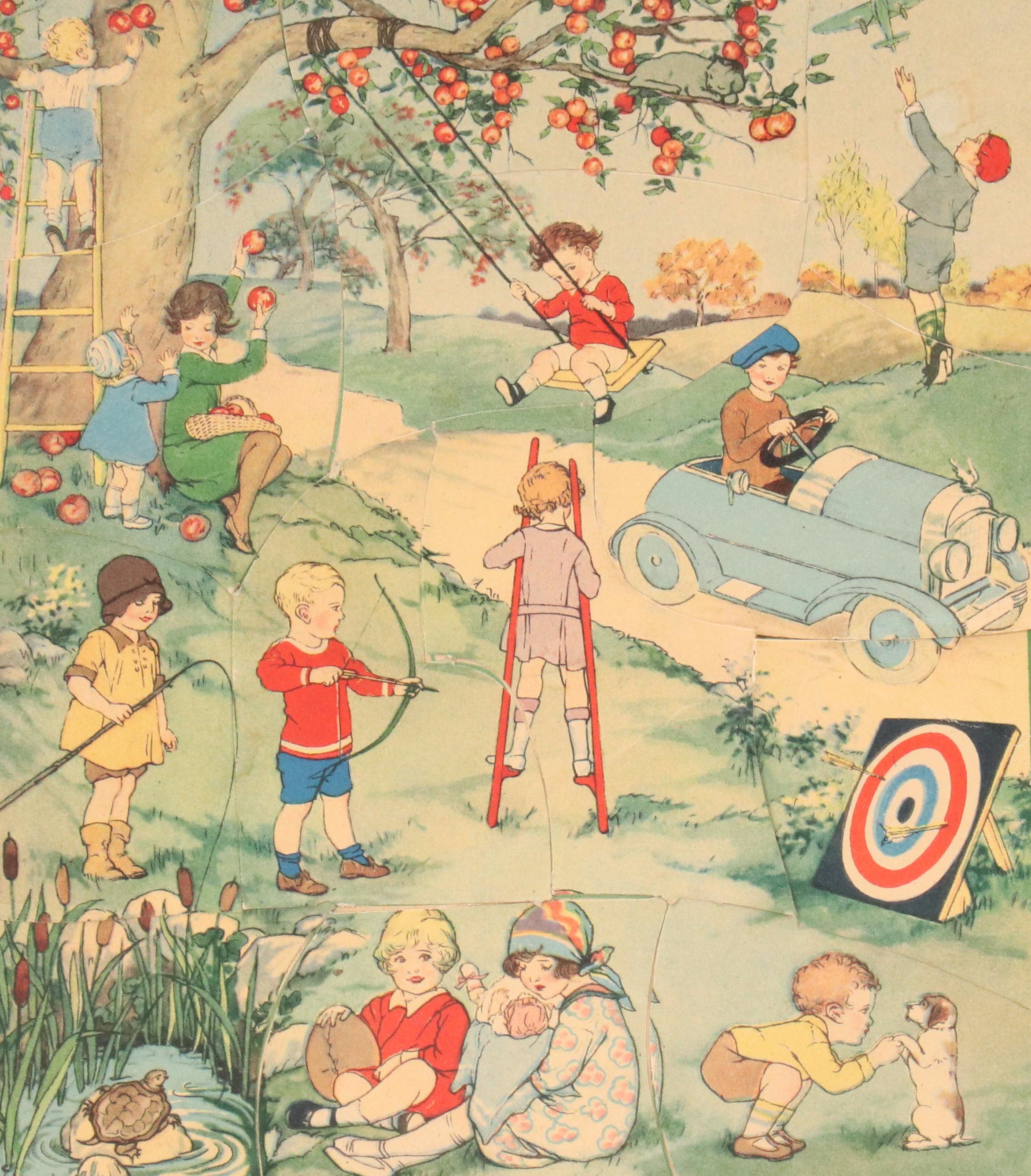 Gibson Offset Lithograph Puzzle "Gay Autumn Play" and Other Print, 1929