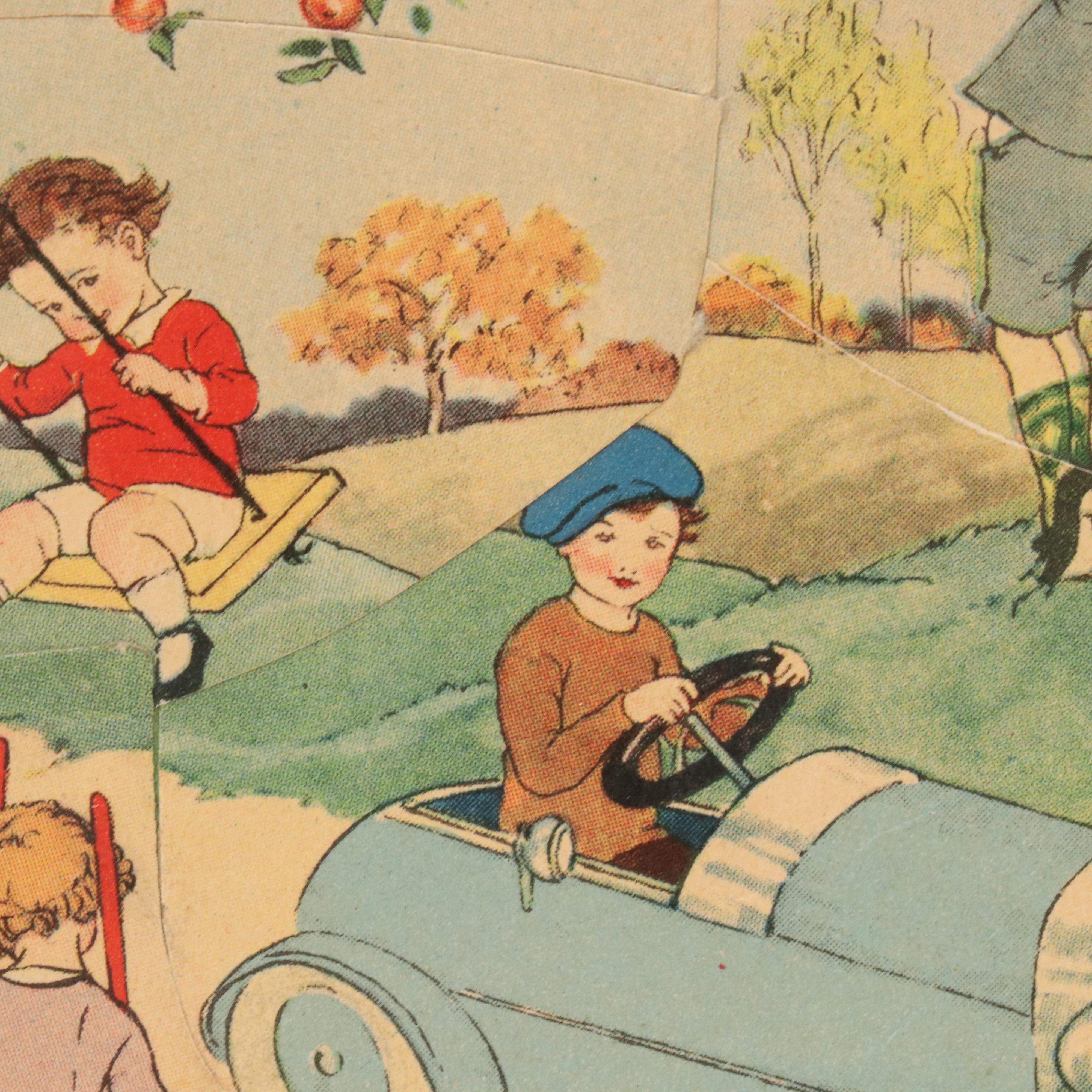 Gibson Offset Lithograph Puzzle "Gay Autumn Play" and Other Print, 1929