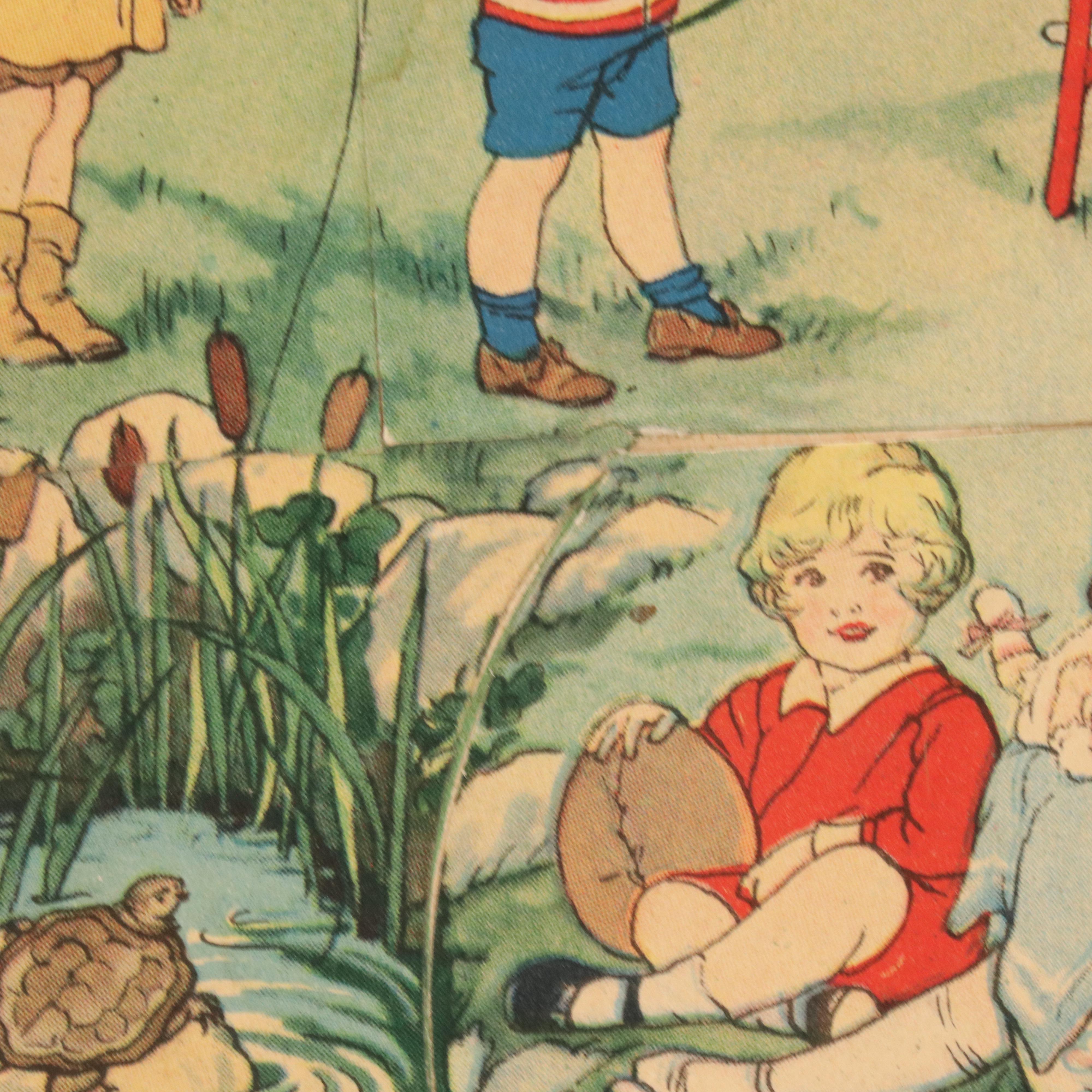 Gibson Offset Lithograph Puzzle "Gay Autumn Play" and Other Print, 1929