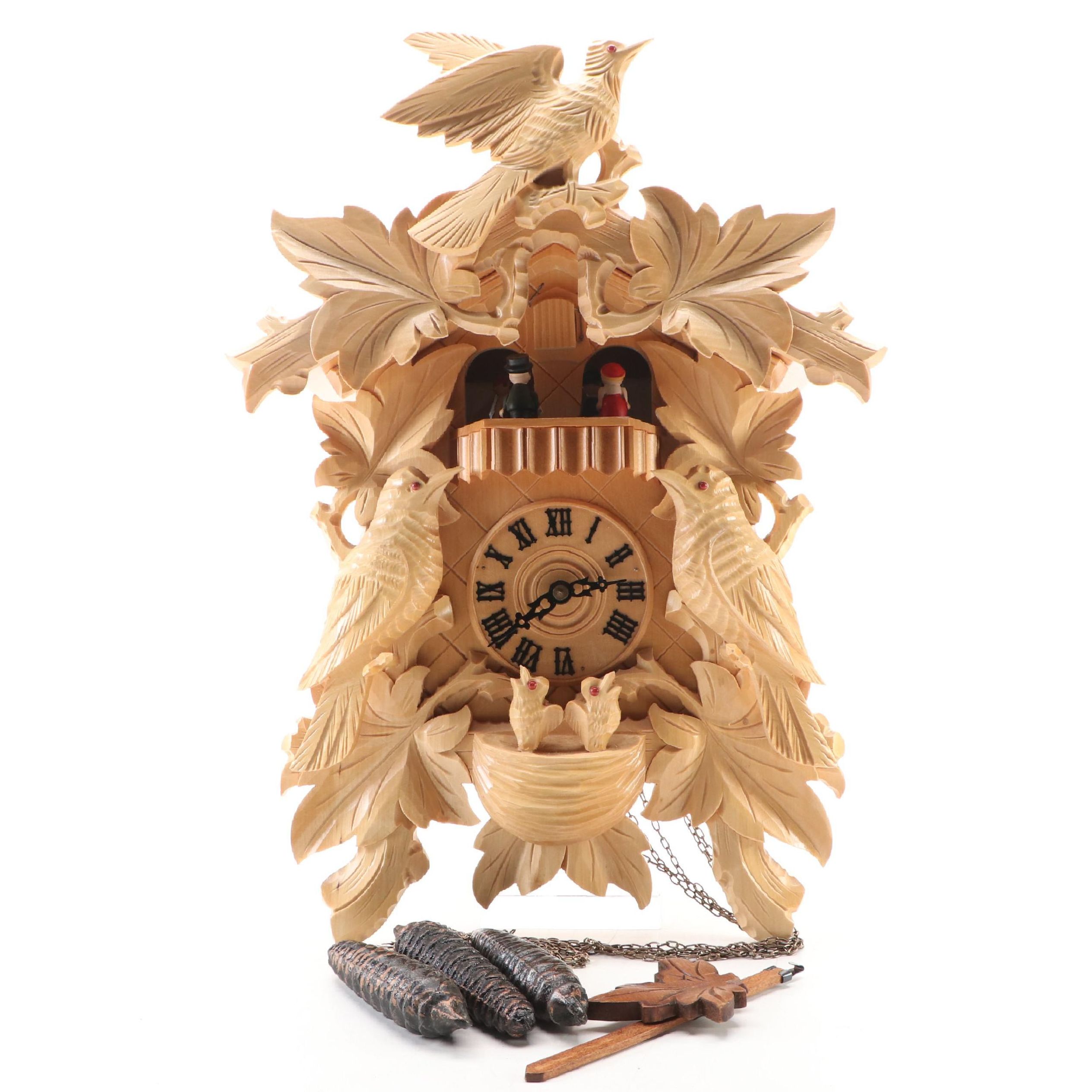 German Black Forest Style Carved Wood Cuckoo Clock