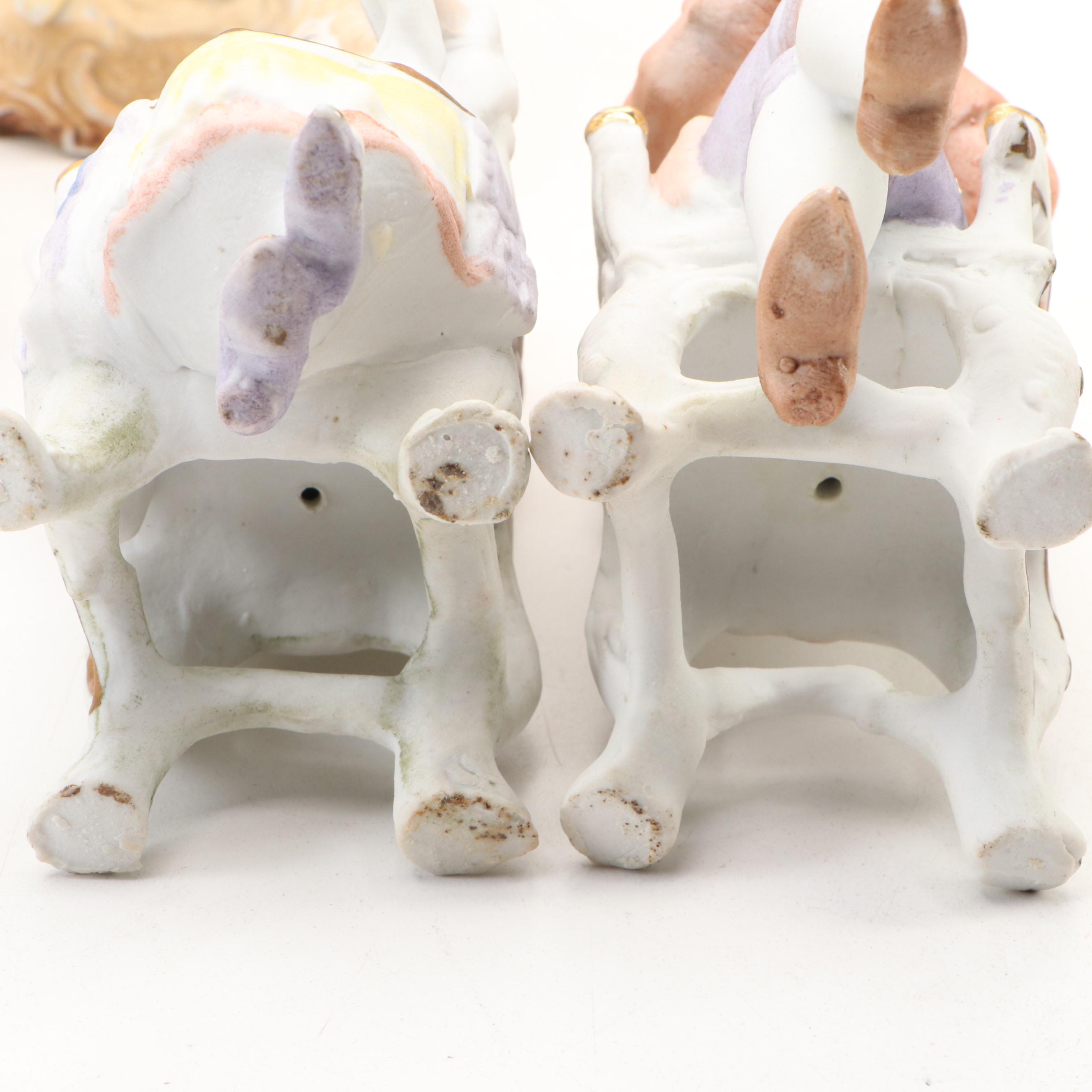 Rococo Style Porcelain Figurines with Bradex "Romeo and Juliet" Incolay Plate