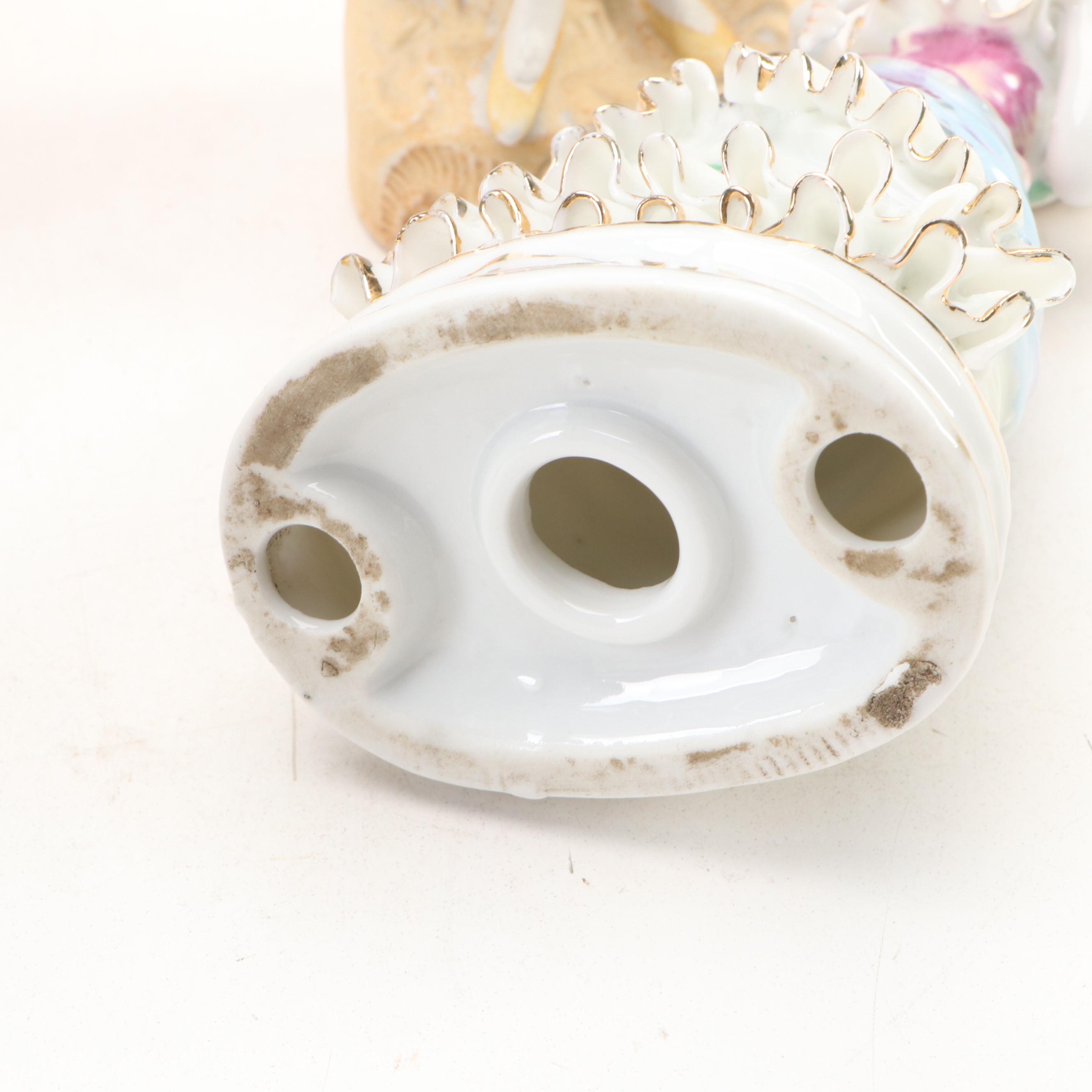 Rococo Style Porcelain Figurines with Bradex "Romeo and Juliet" Incolay Plate