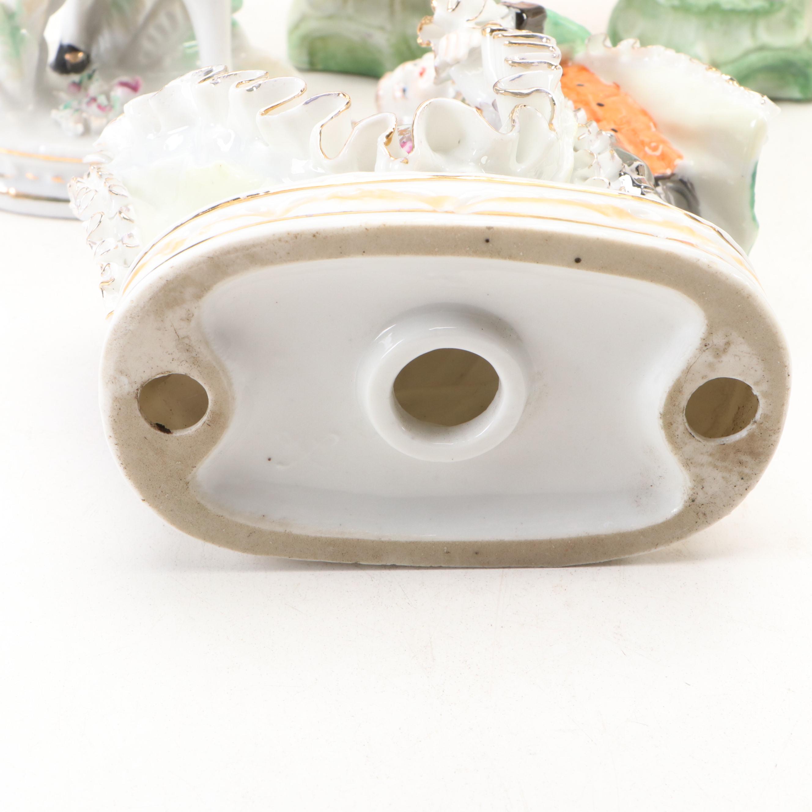 Rococo Style Porcelain Figurines with Bradex "Romeo and Juliet" Incolay Plate