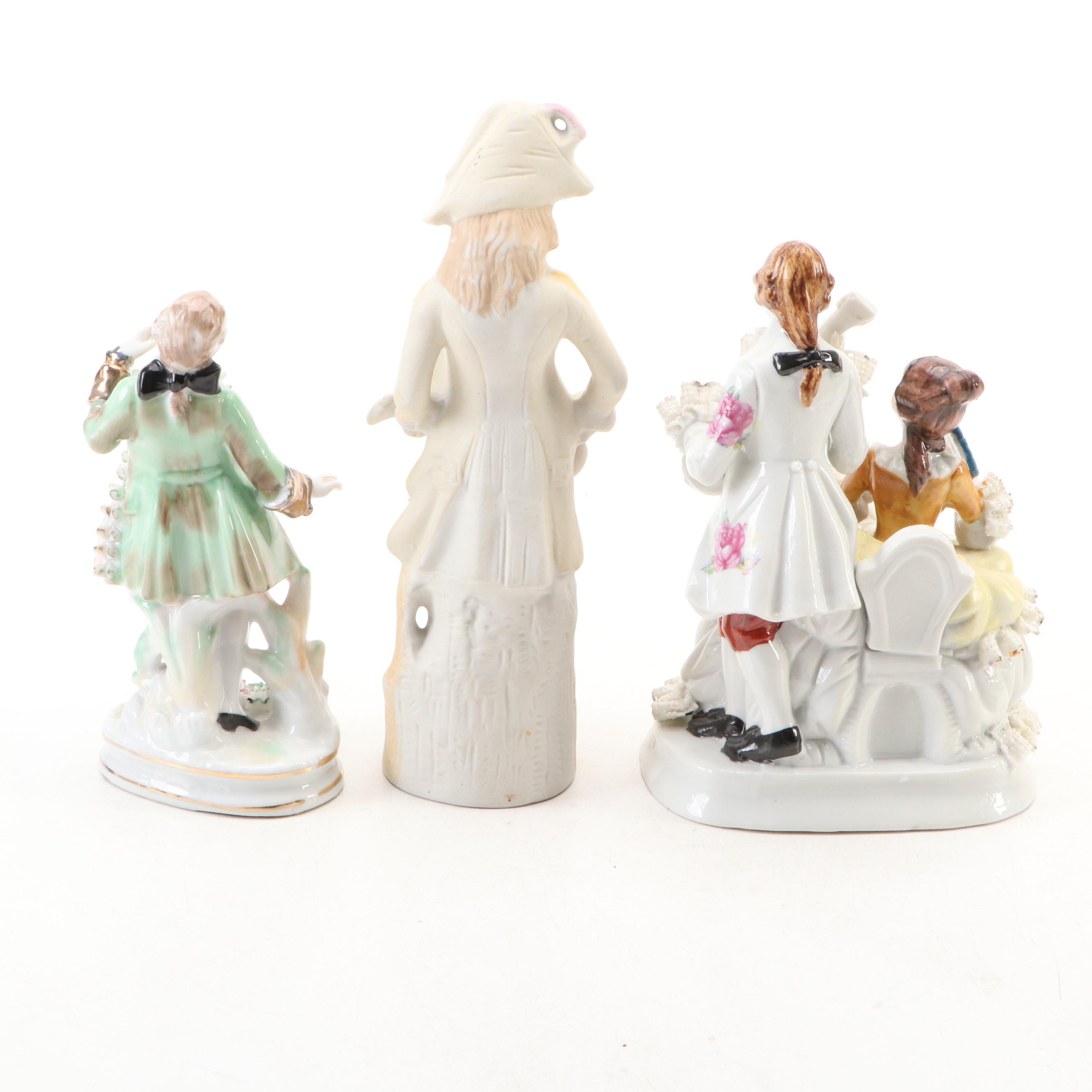 Rococo Style Porcelain Figurines with Bradex "Romeo and Juliet" Incolay Plate