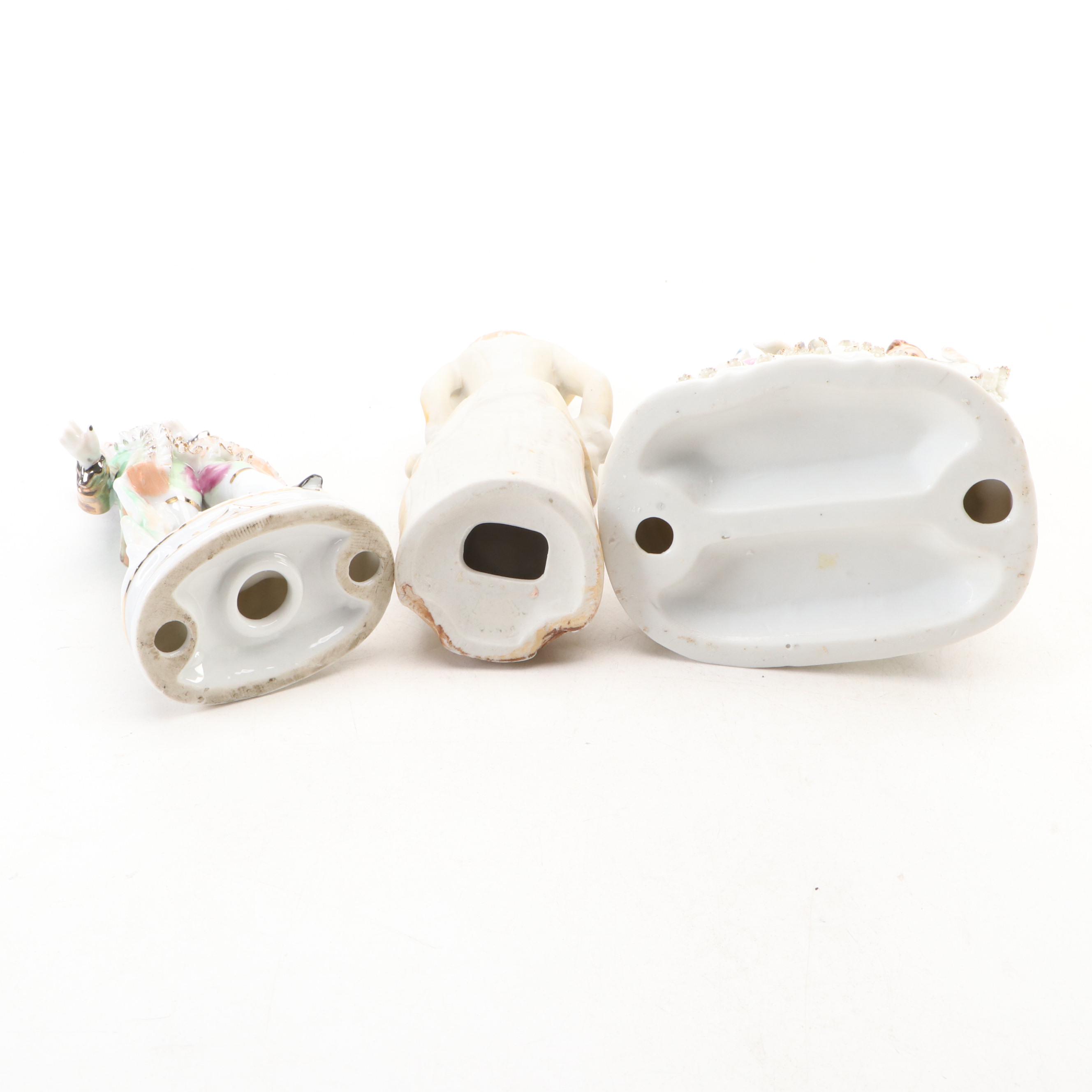 Rococo Style Porcelain Figurines with Bradex "Romeo and Juliet" Incolay Plate