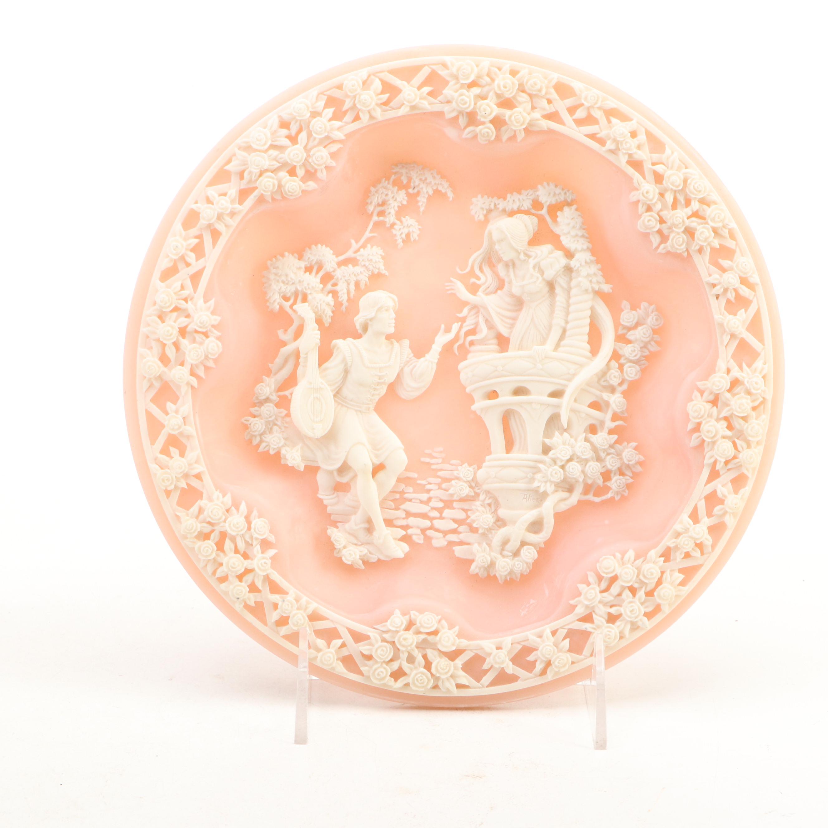 Rococo Style Porcelain Figurines with Bradex "Romeo and Juliet" Incolay Plate