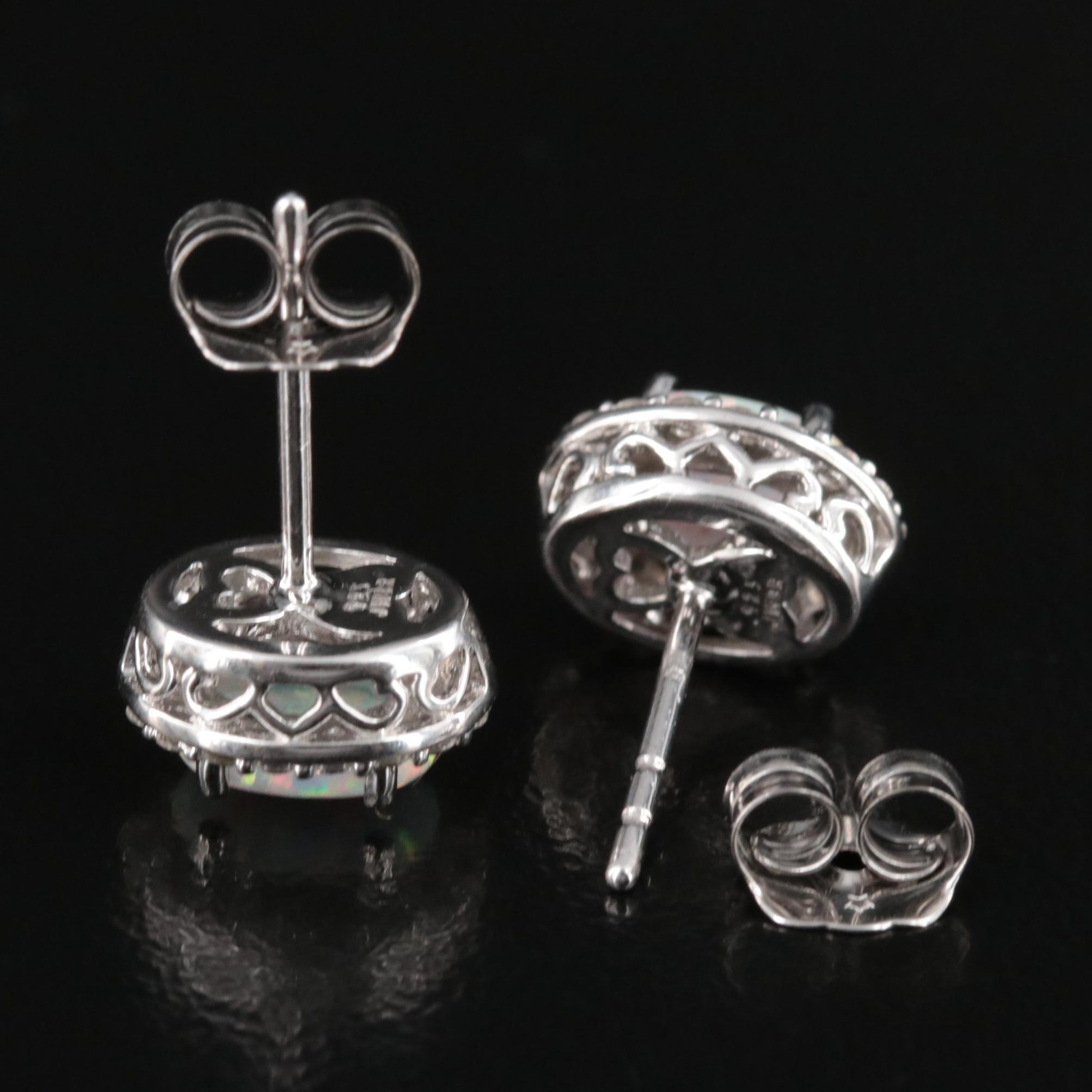 Sterling Opal and White Sapphire Stud Earrings