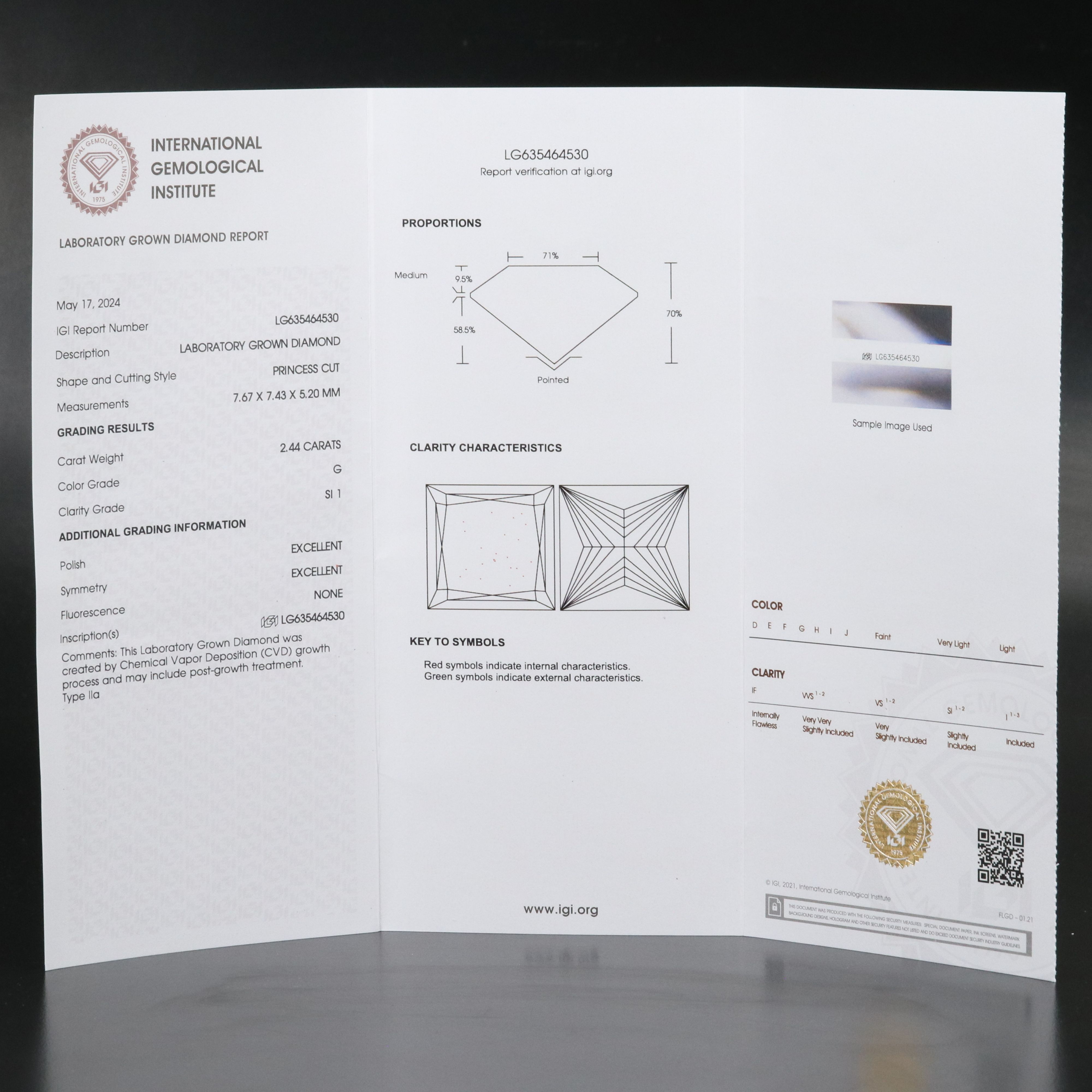 Loose 2.44 CT Lab Grown Diamond with IGI Report