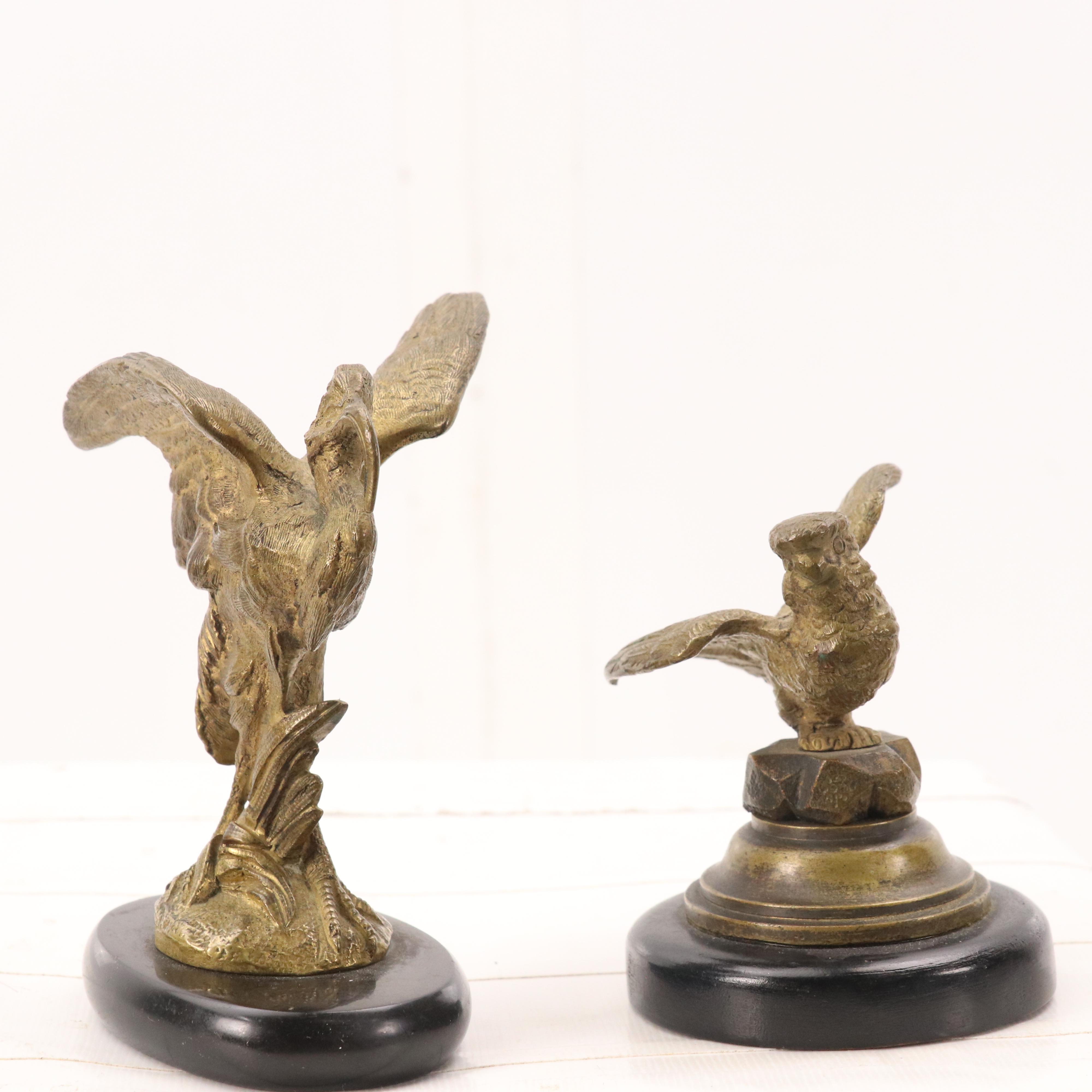 Gilt Bronze Stork and Songbird Figures, 20th Century