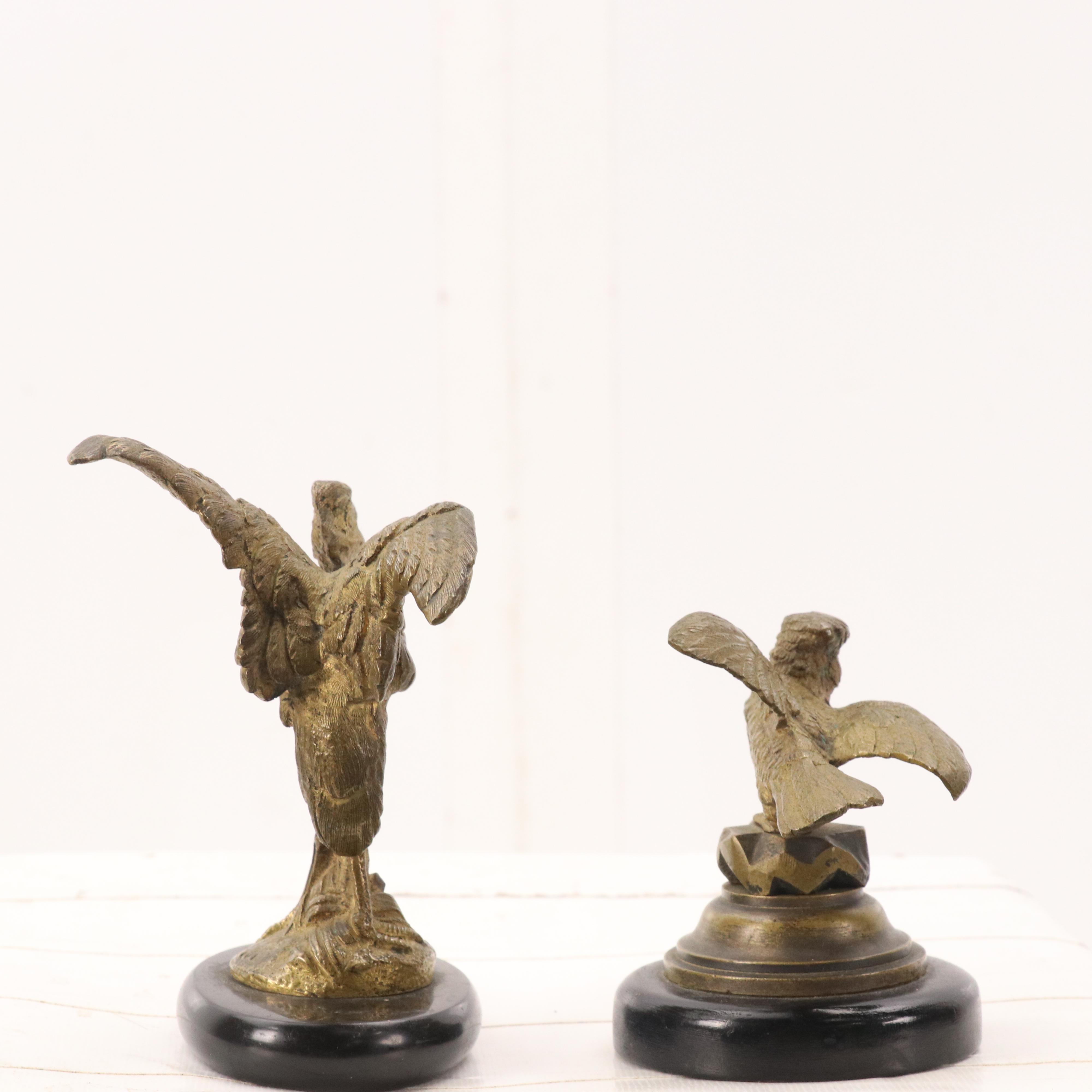 Gilt Bronze Stork and Songbird Figures, 20th Century