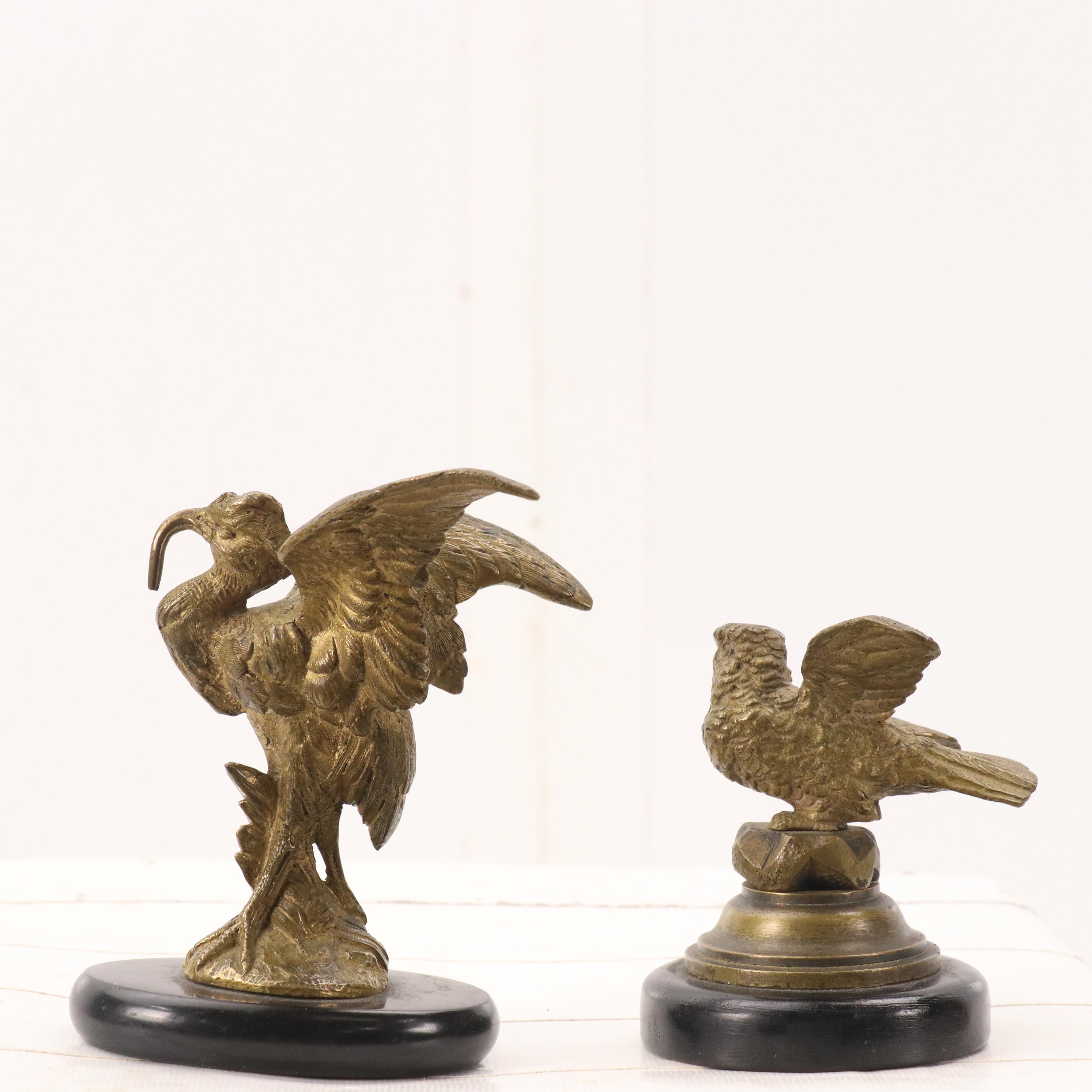 Gilt Bronze Stork and Songbird Figures, 20th Century