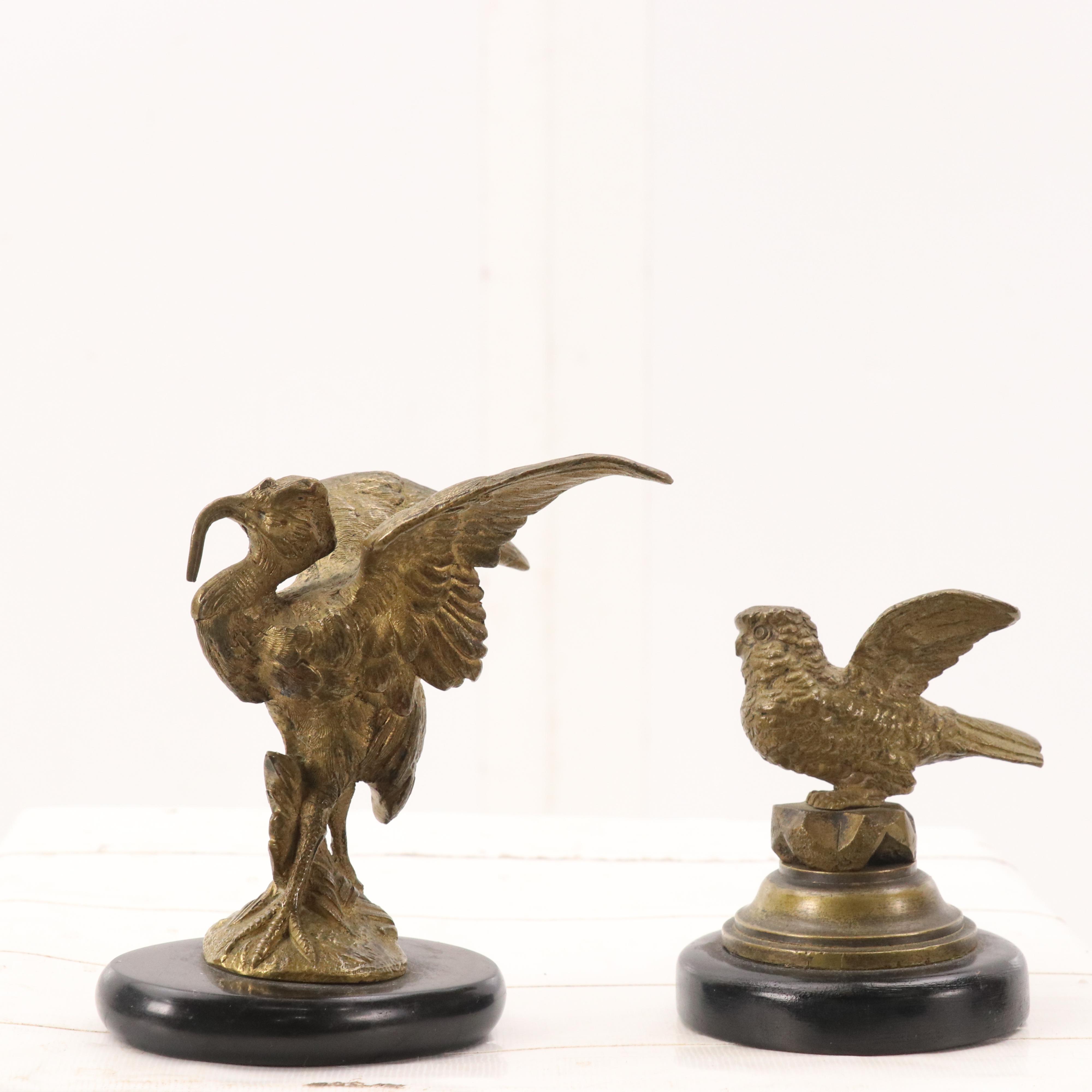 Gilt Bronze Stork and Songbird Figures, 20th Century