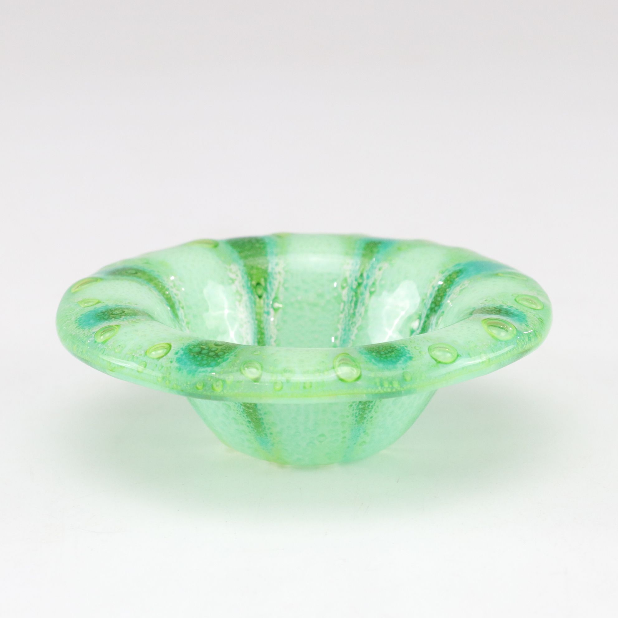 Chris Orr Hand-Blown Vase with Swirl and Colored Art Glass Bowls, 1990s