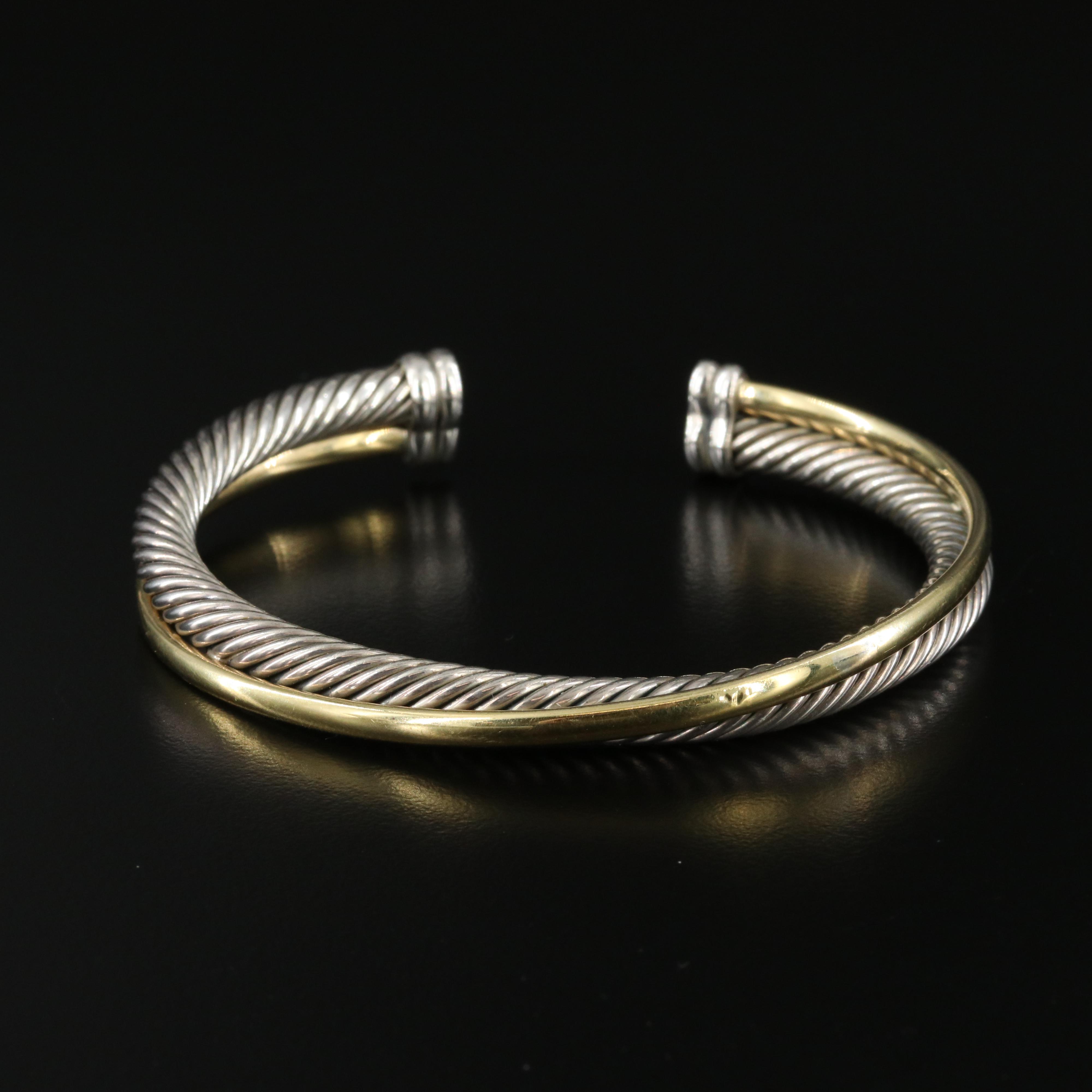 David Yurman Crossover Sterling and 18K Bonded Cable Cuff Bracelet