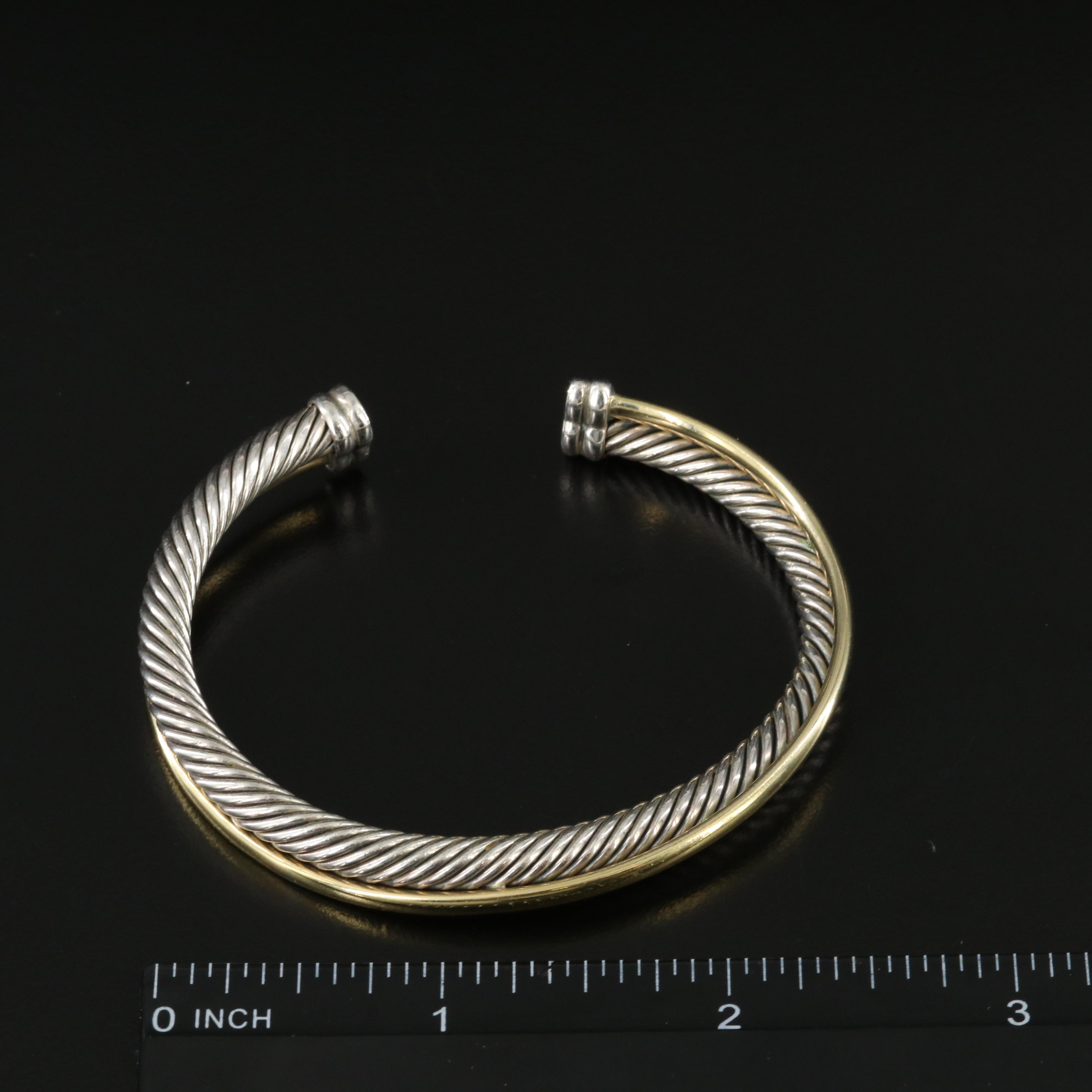 David Yurman Crossover Sterling and 18K Bonded Cable Cuff Bracelet