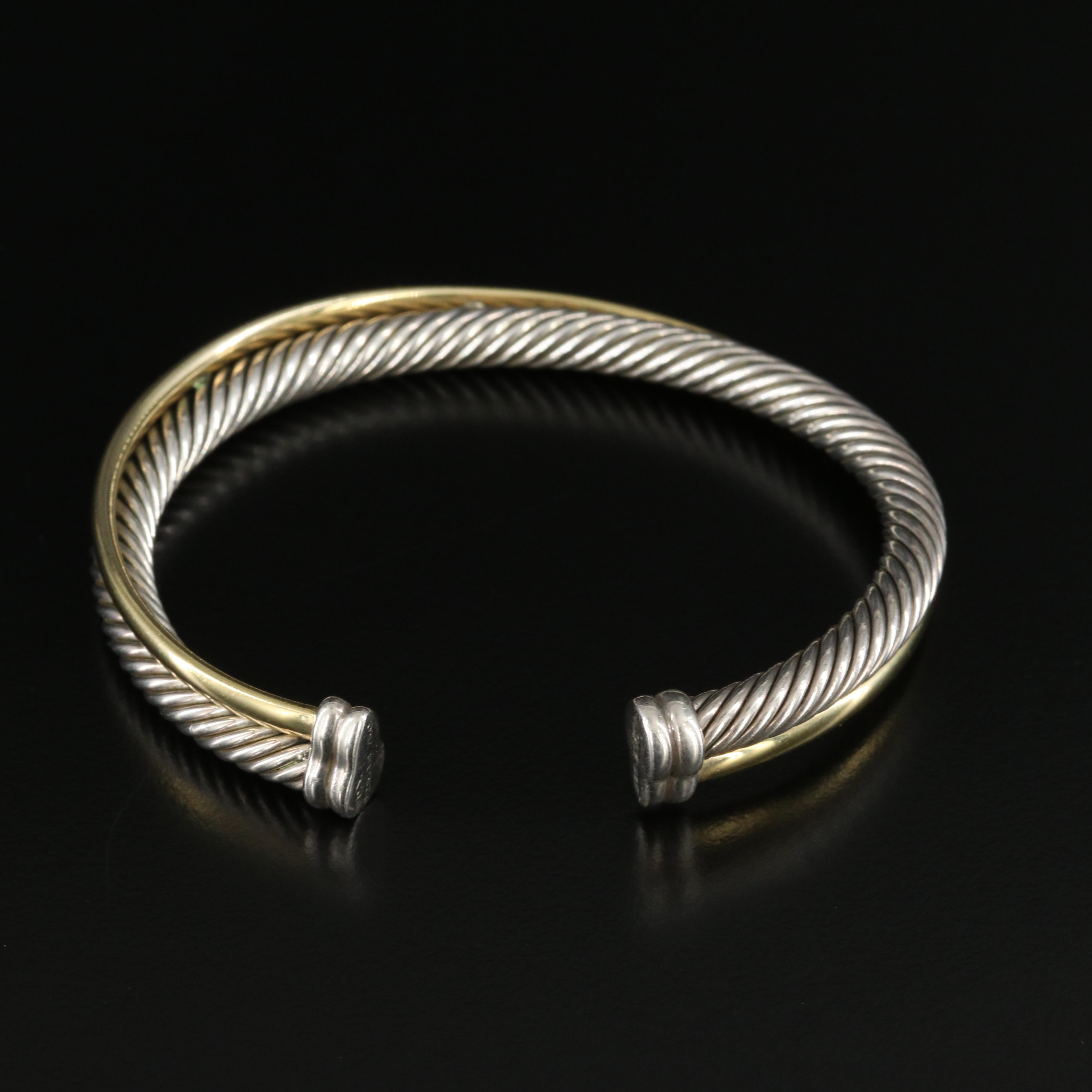 David Yurman Crossover Sterling and 18K Bonded Cable Cuff Bracelet