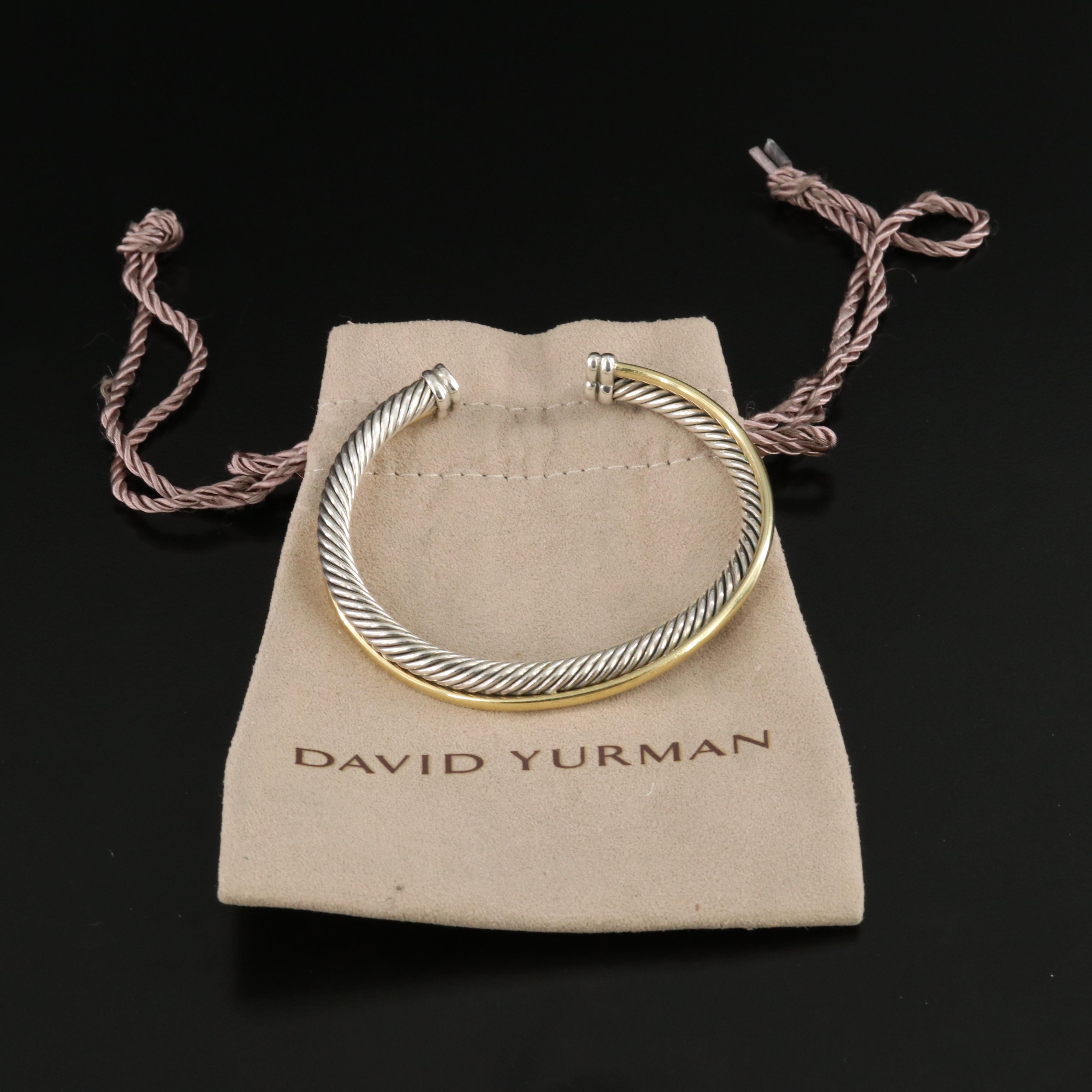 David Yurman Crossover Sterling and 18K Bonded Cable Cuff Bracelet