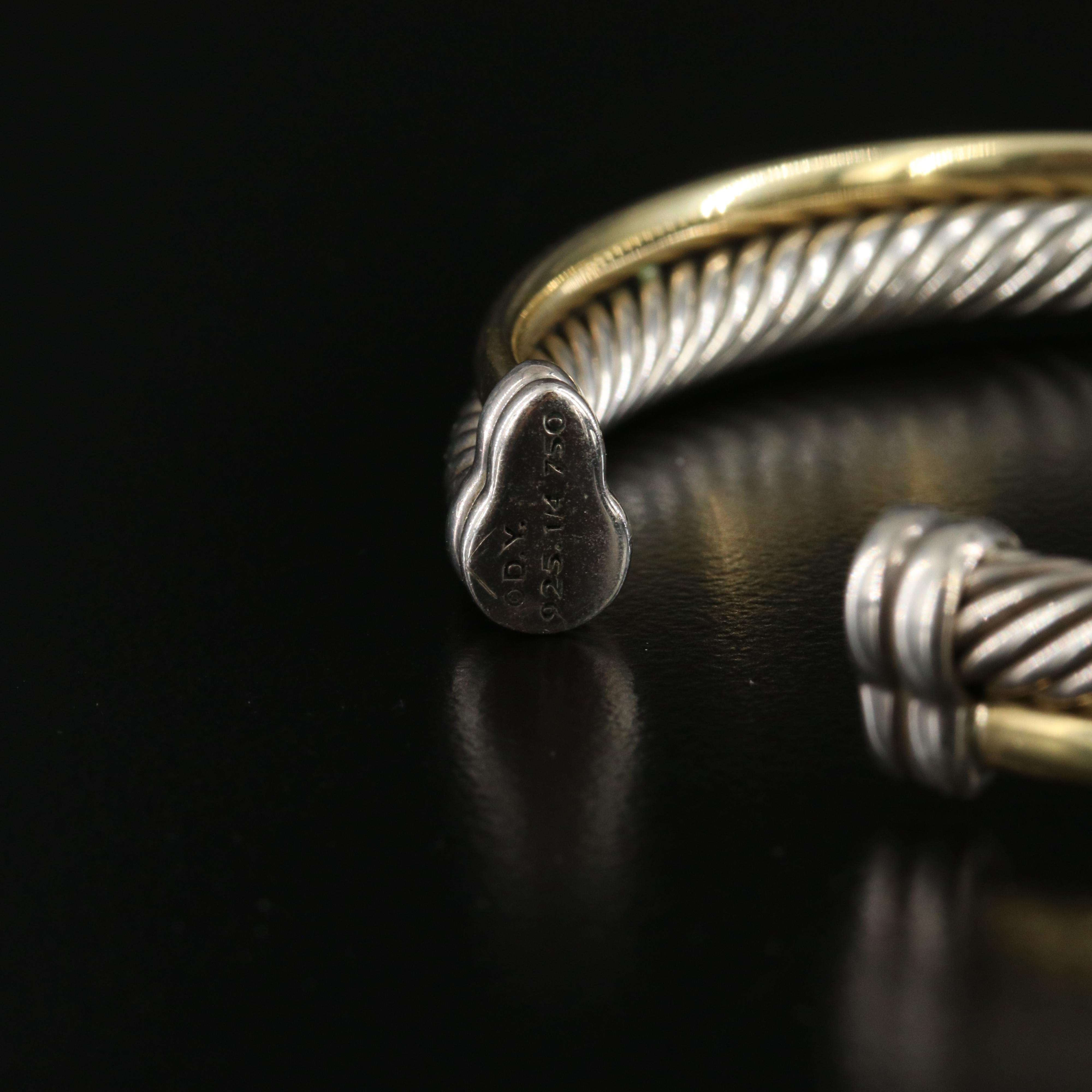 David Yurman Crossover Sterling and 18K Bonded Cable Cuff Bracelet