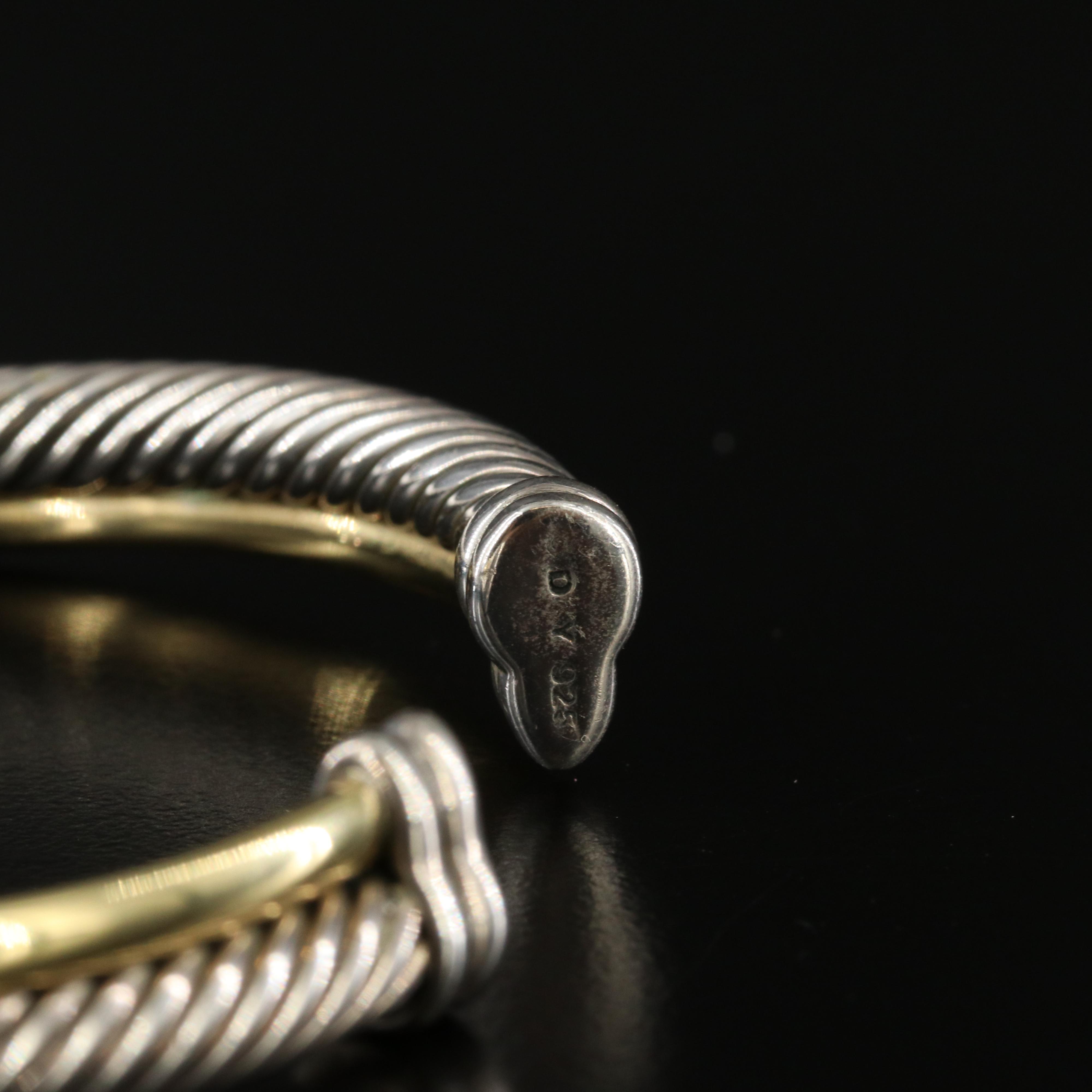 David Yurman Crossover Sterling and 18K Bonded Cable Cuff Bracelet
