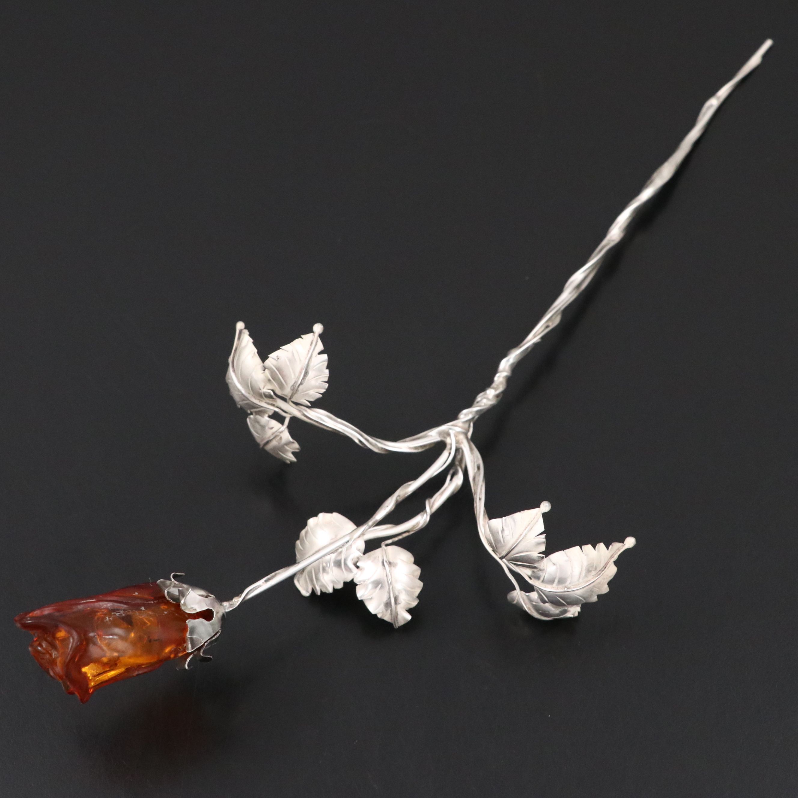 Sterling Silver Faux Amber Rose