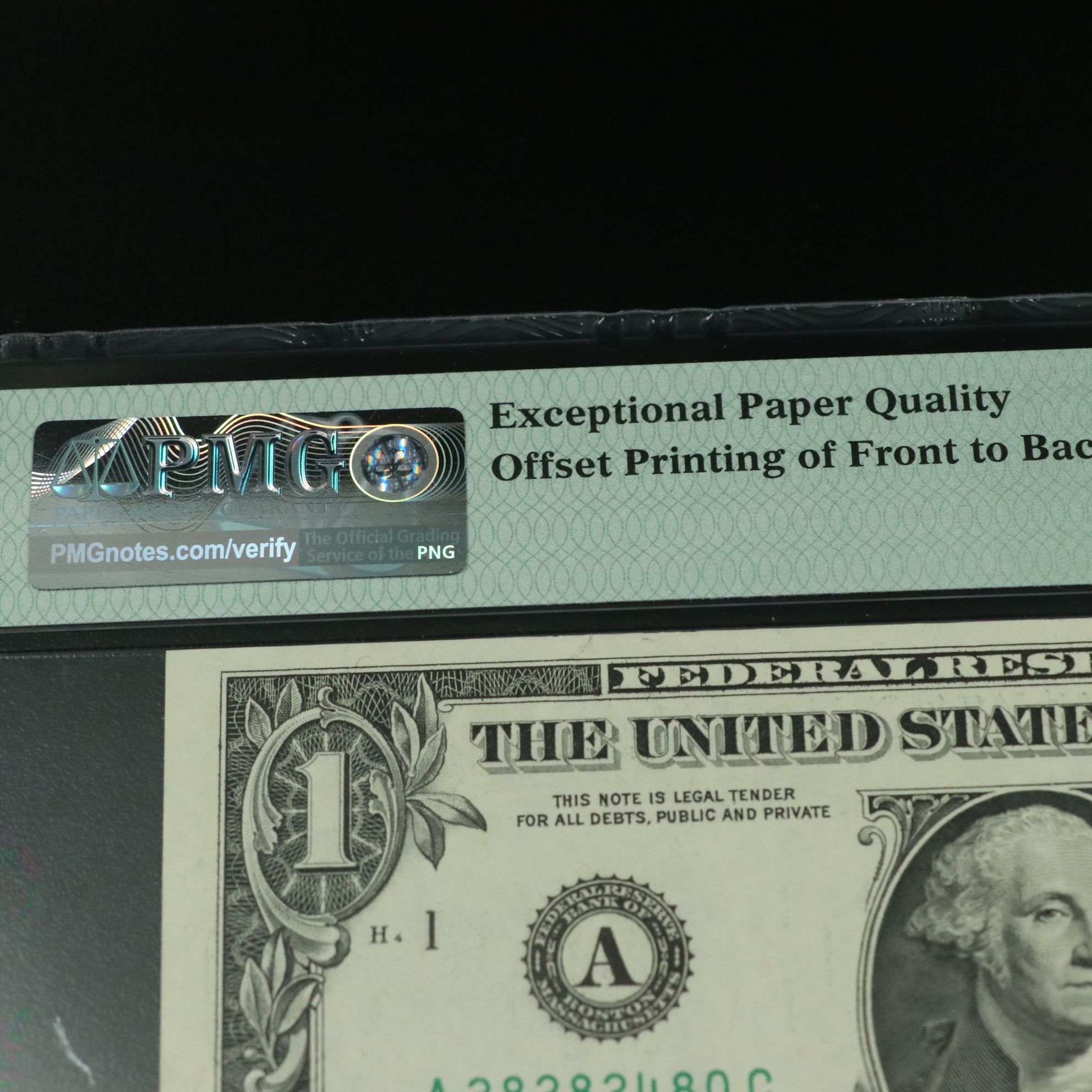 PMG 40 EPQ 2003A one dollar Federal Reserve Note Boston Error Note