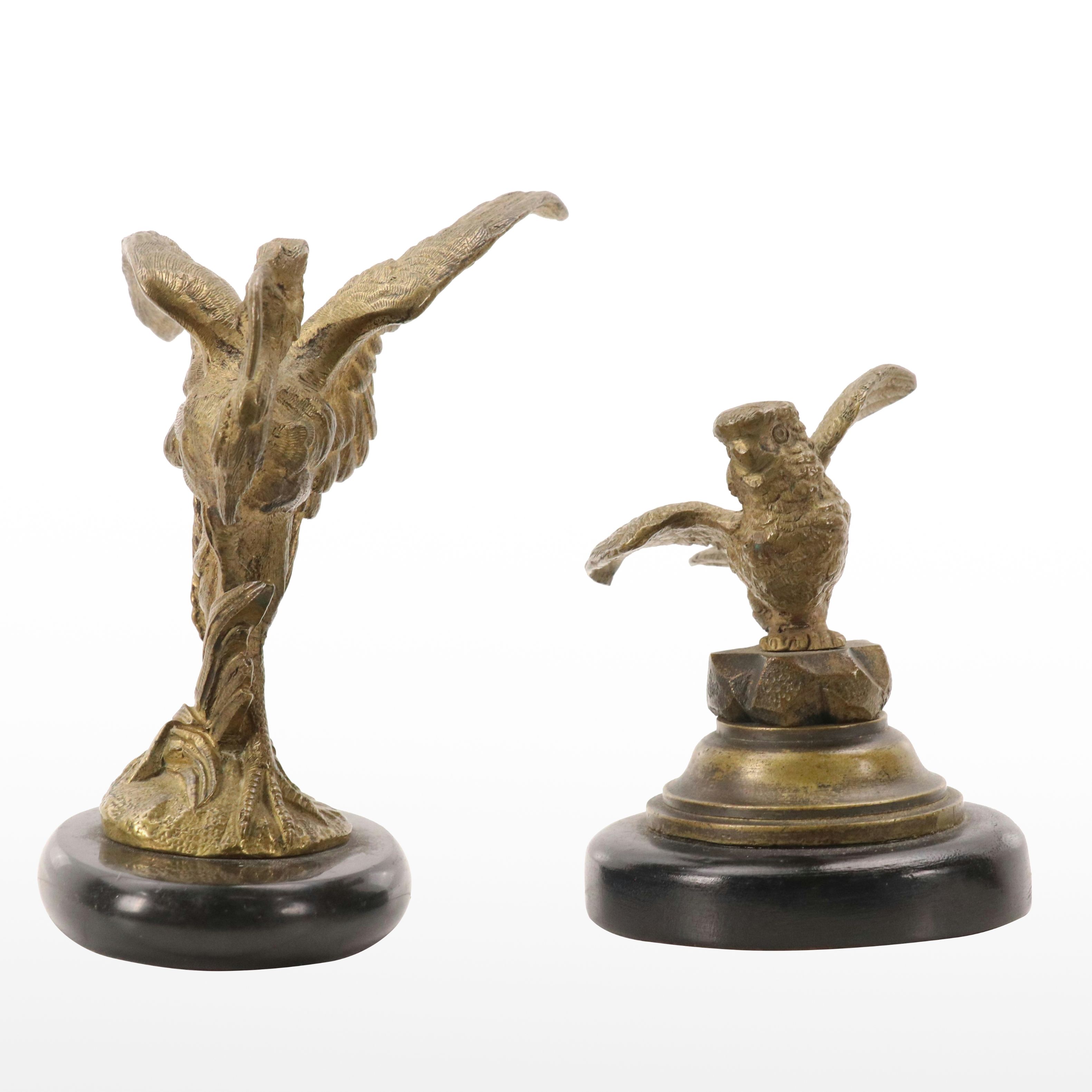 Gilt Bronze Stork and Songbird Figures, 20th Century
