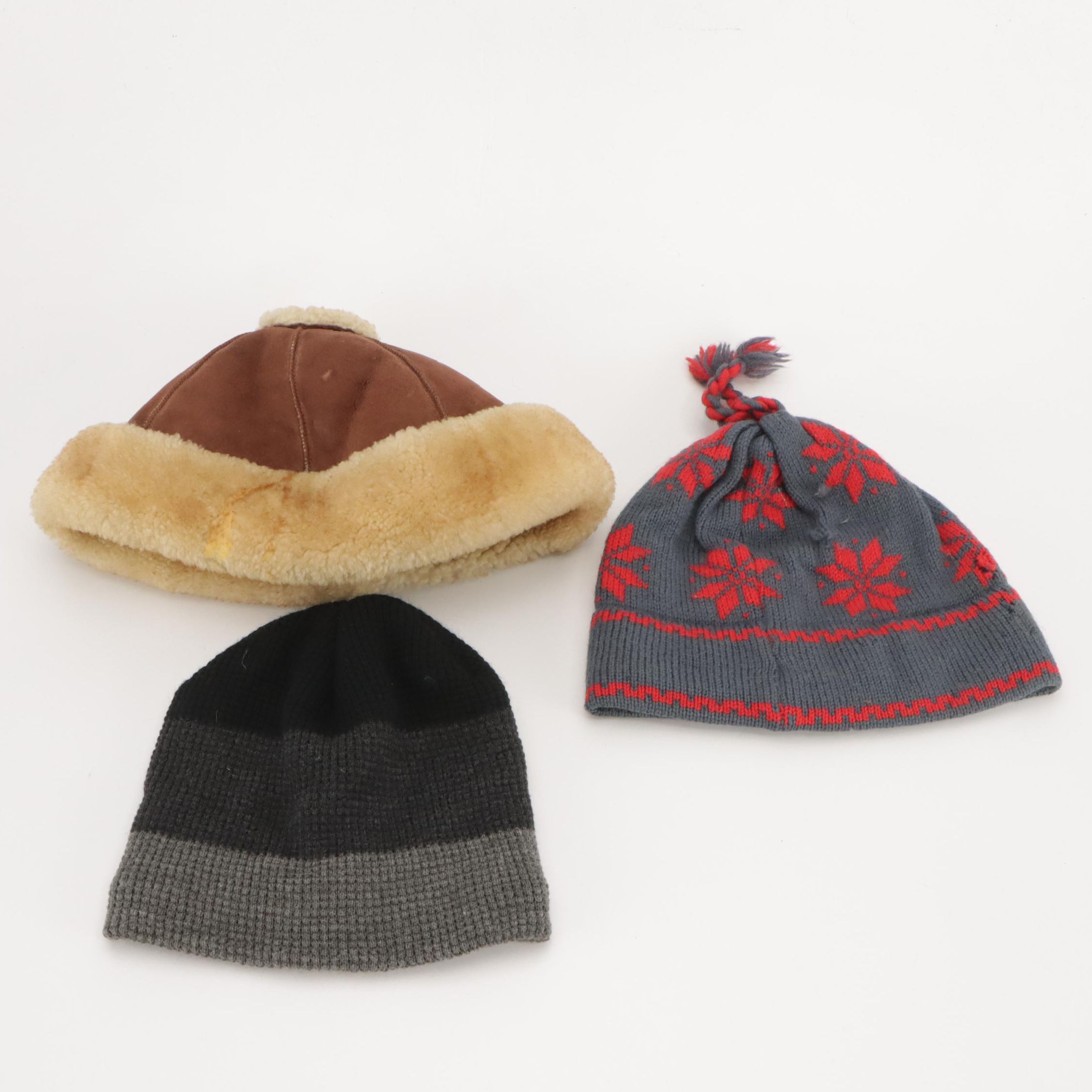 Vintage Shearling Hat with Sugarloaf and Granule Knit Beanies