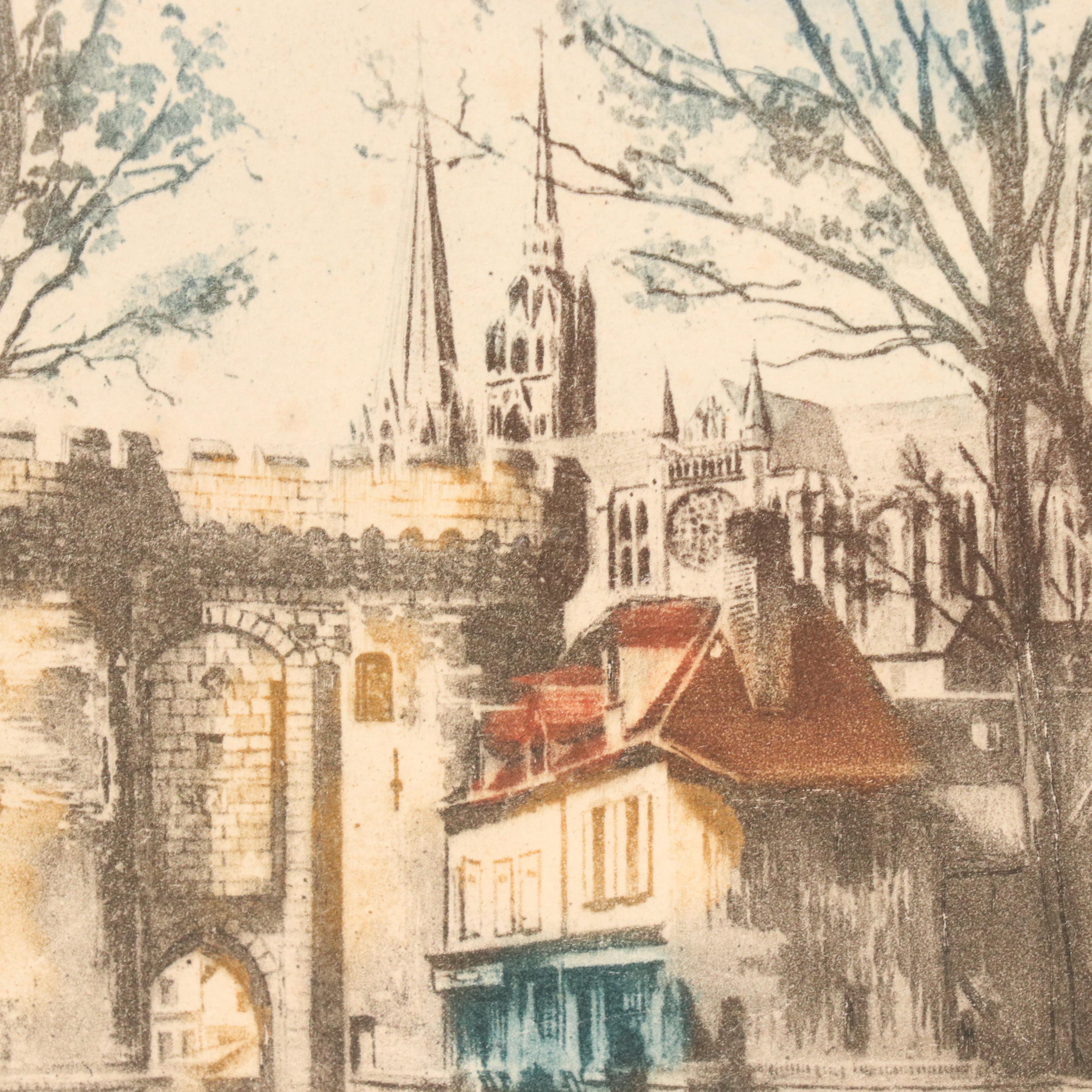 French School Lithographs Hand-Colored H. Vergas "La Place du Tertre" and Other