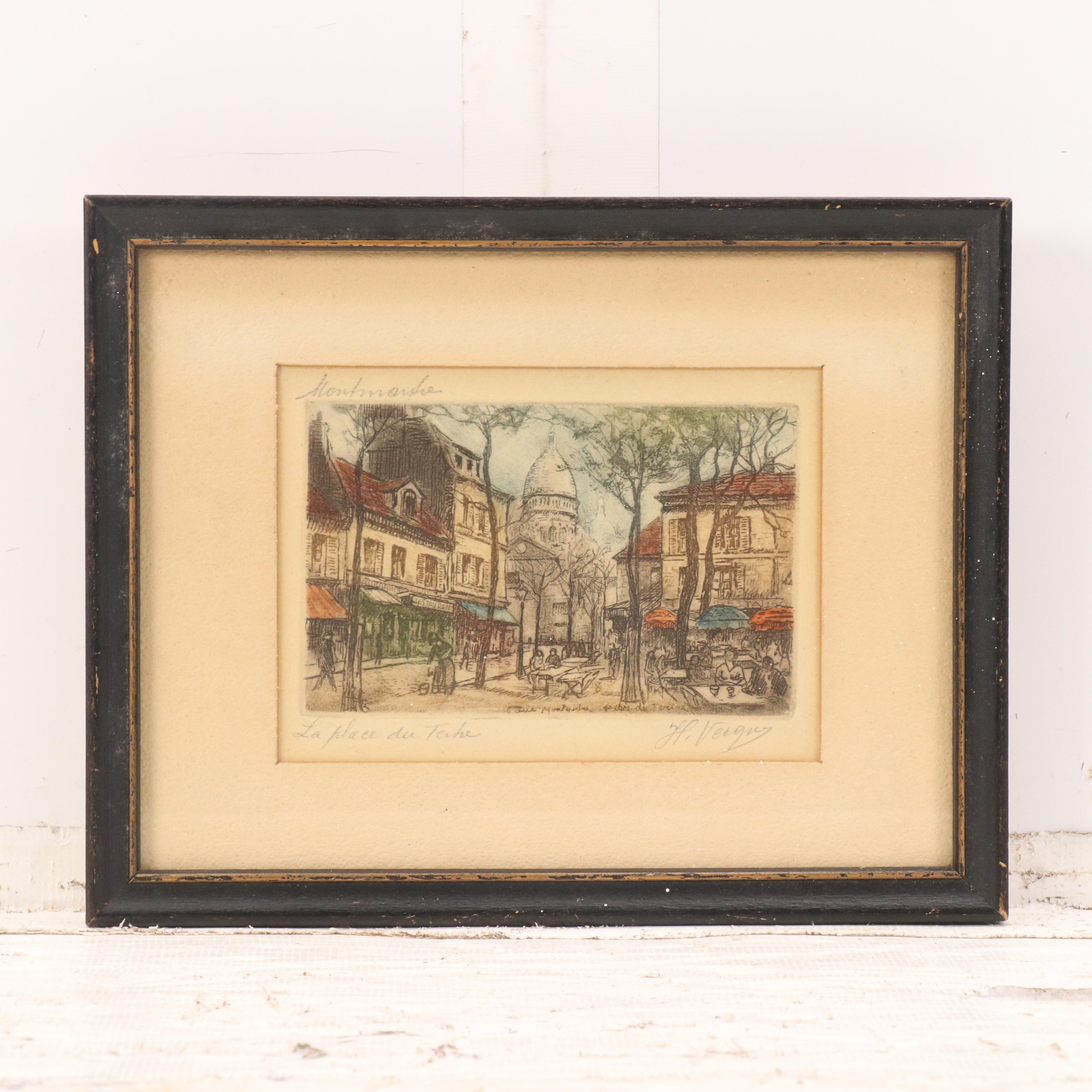 French School Lithographs Hand-Colored H. Vergas "La Place du Tertre" and Other