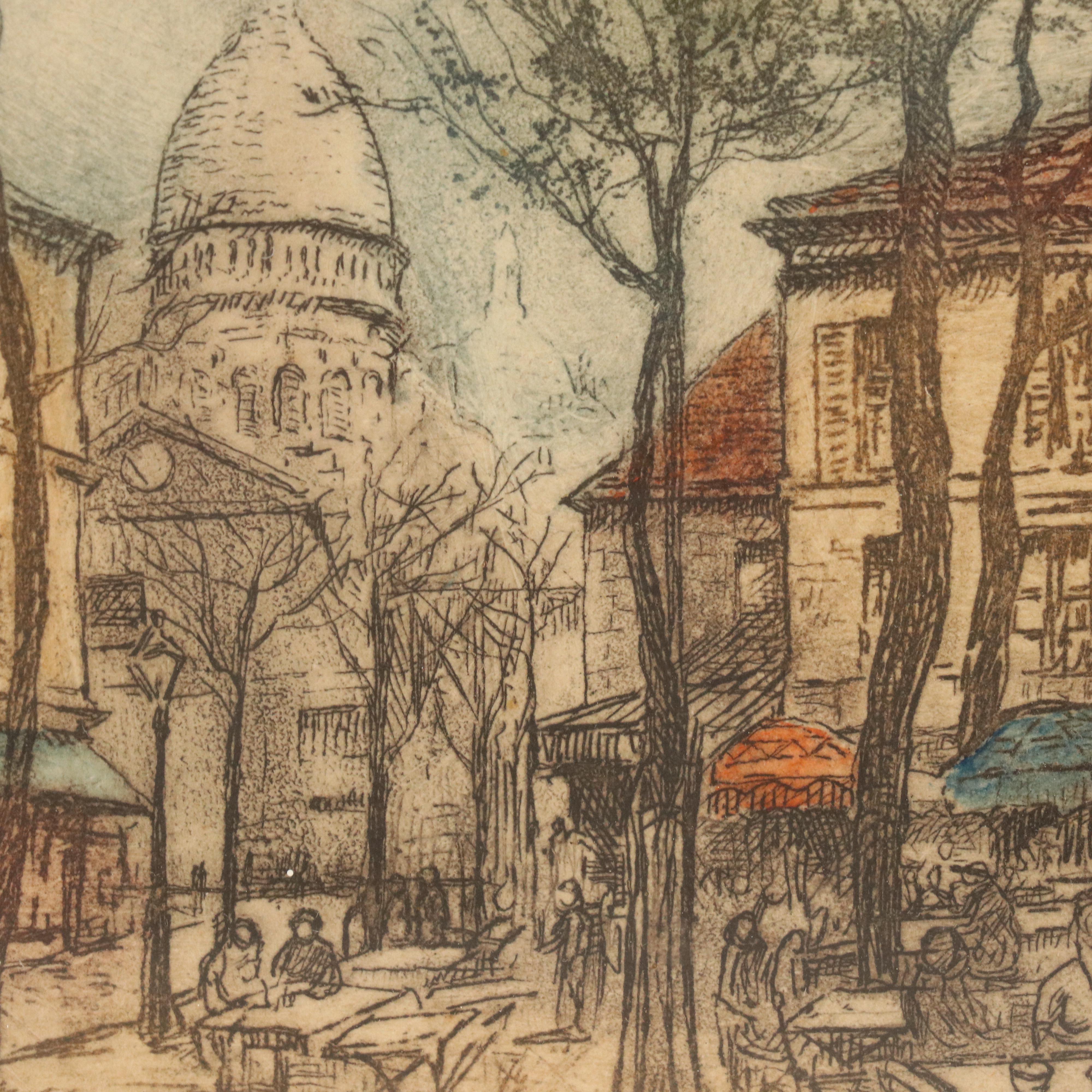 French School Lithographs Hand-Colored H. Vergas "La Place du Tertre" and Other