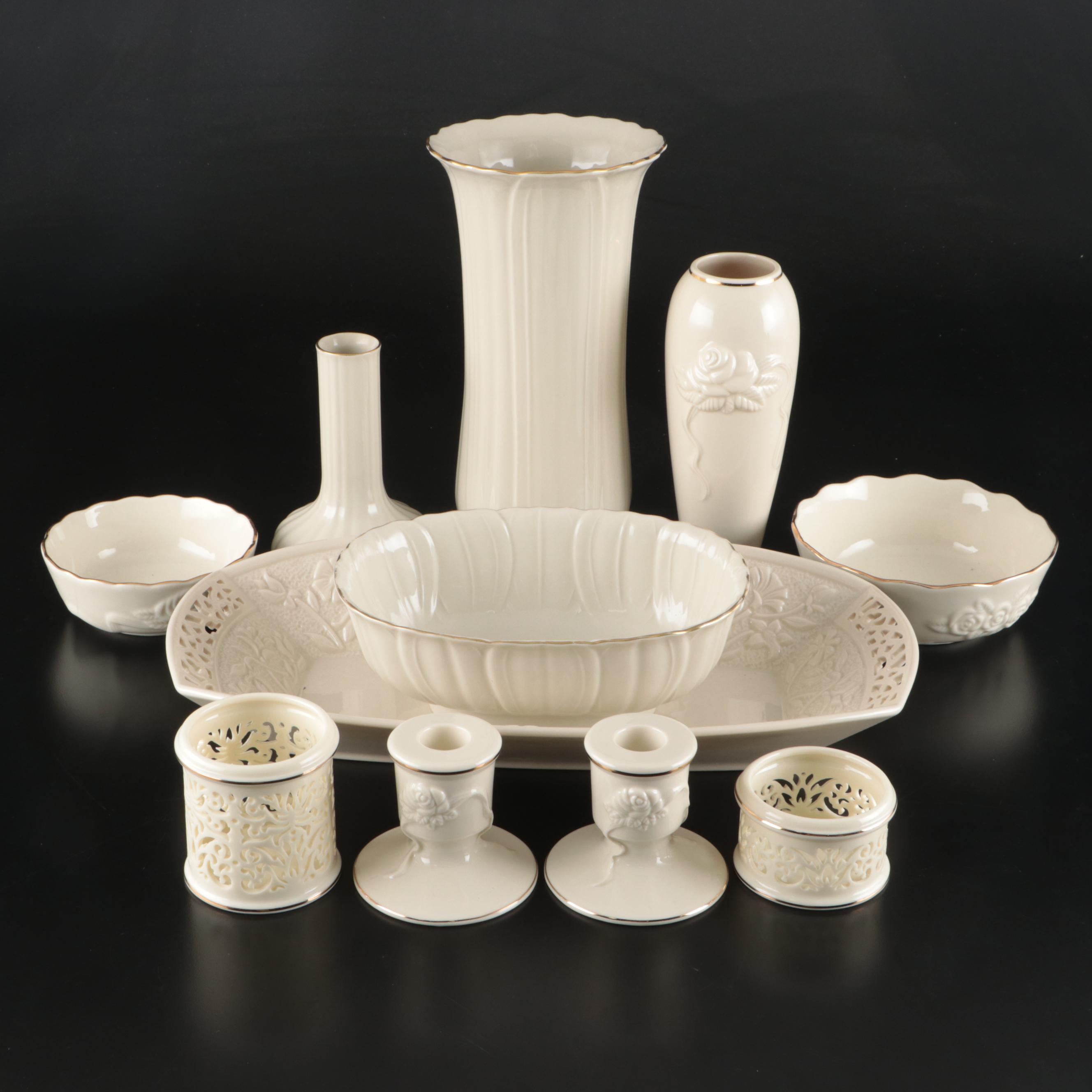 Lenox "Rosebud Collection" and Other Gold Gilt Cream Glaze Porcelain Tableware