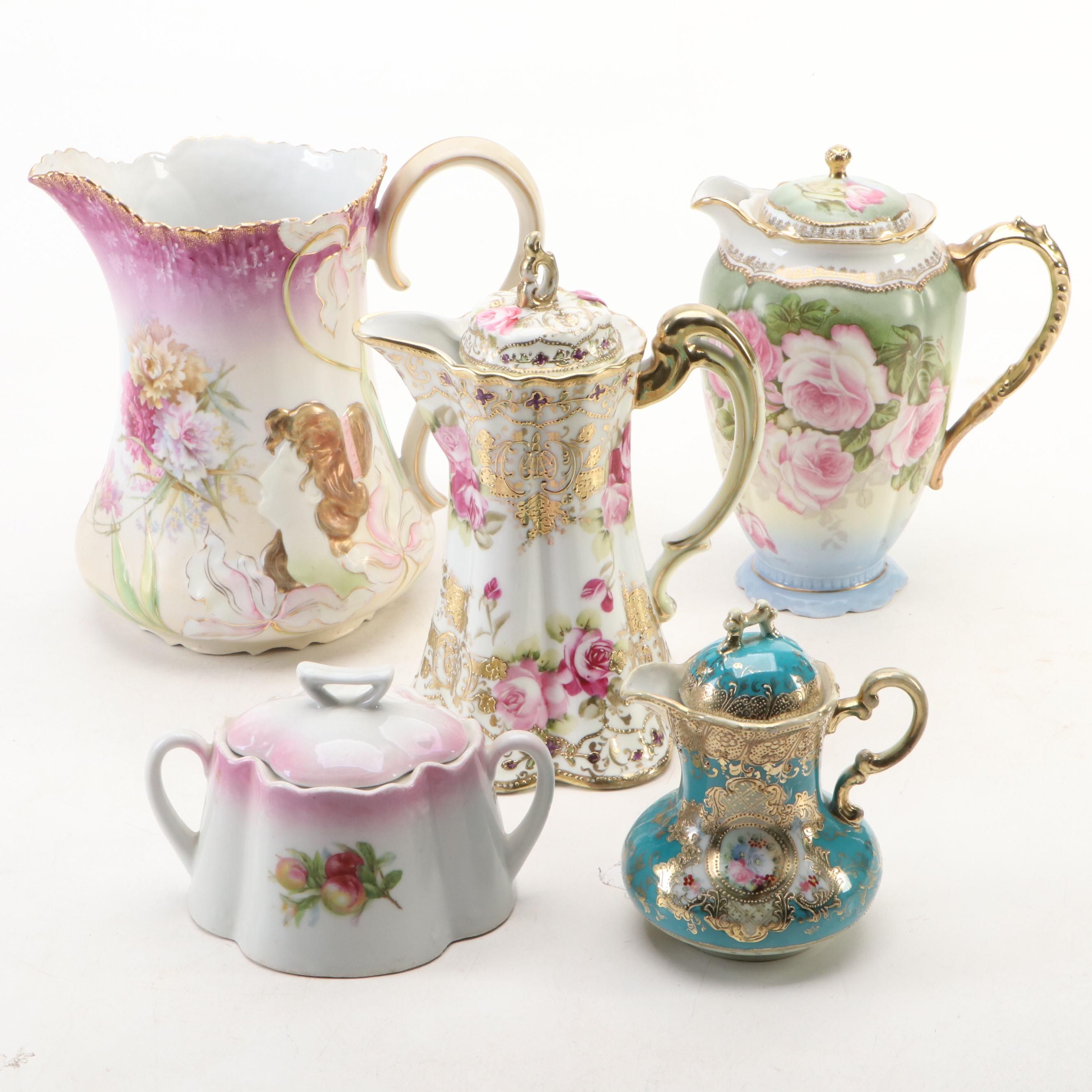 Nippon and Royal Austria Porcelain Teapots with Other Porcelain Teaware