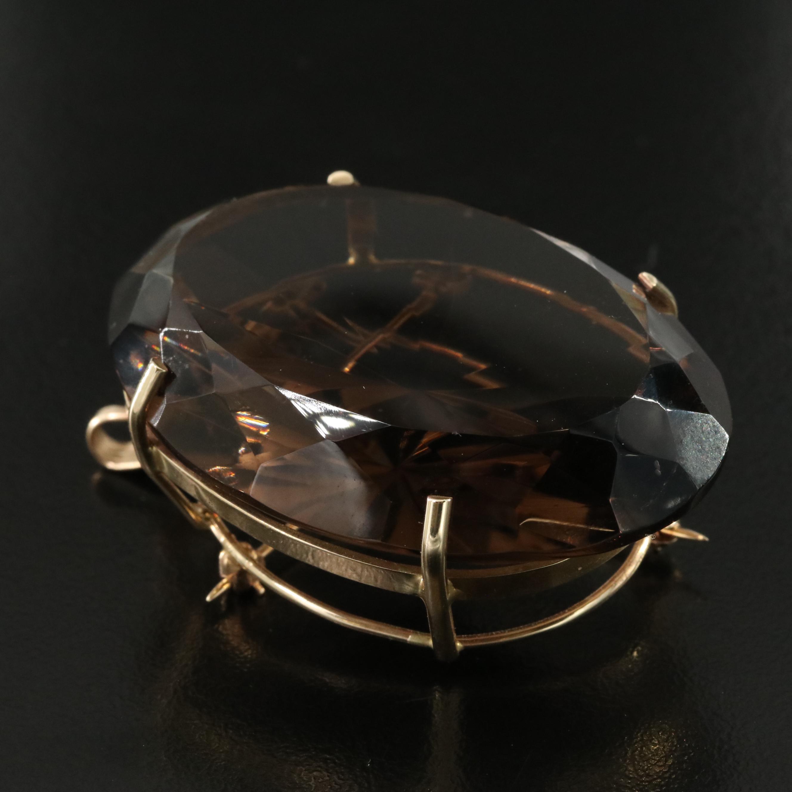 14K 147.33 CT Smoky Quartz Brooch/Pendant