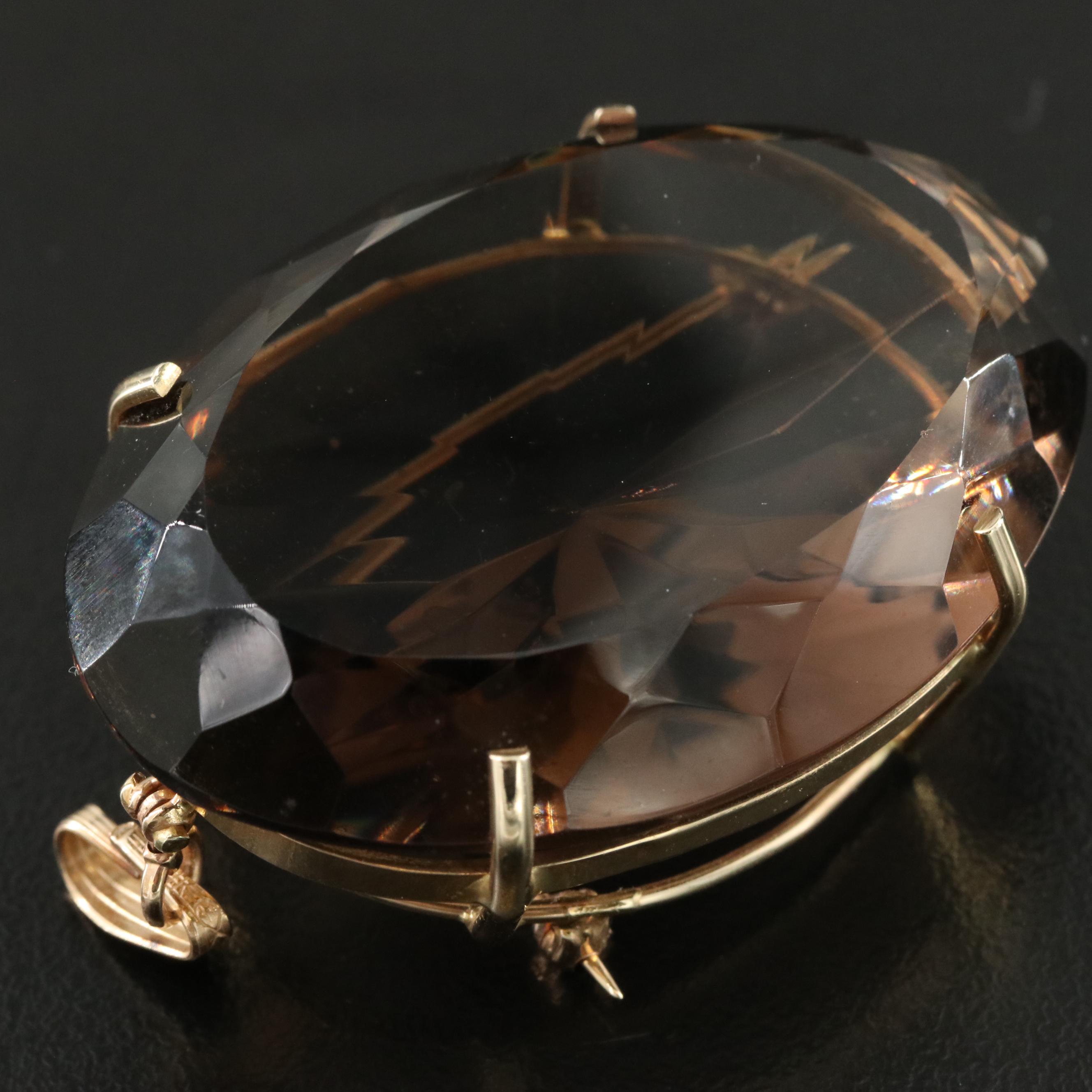 14K 147.33 CT Smoky Quartz Brooch/Pendant