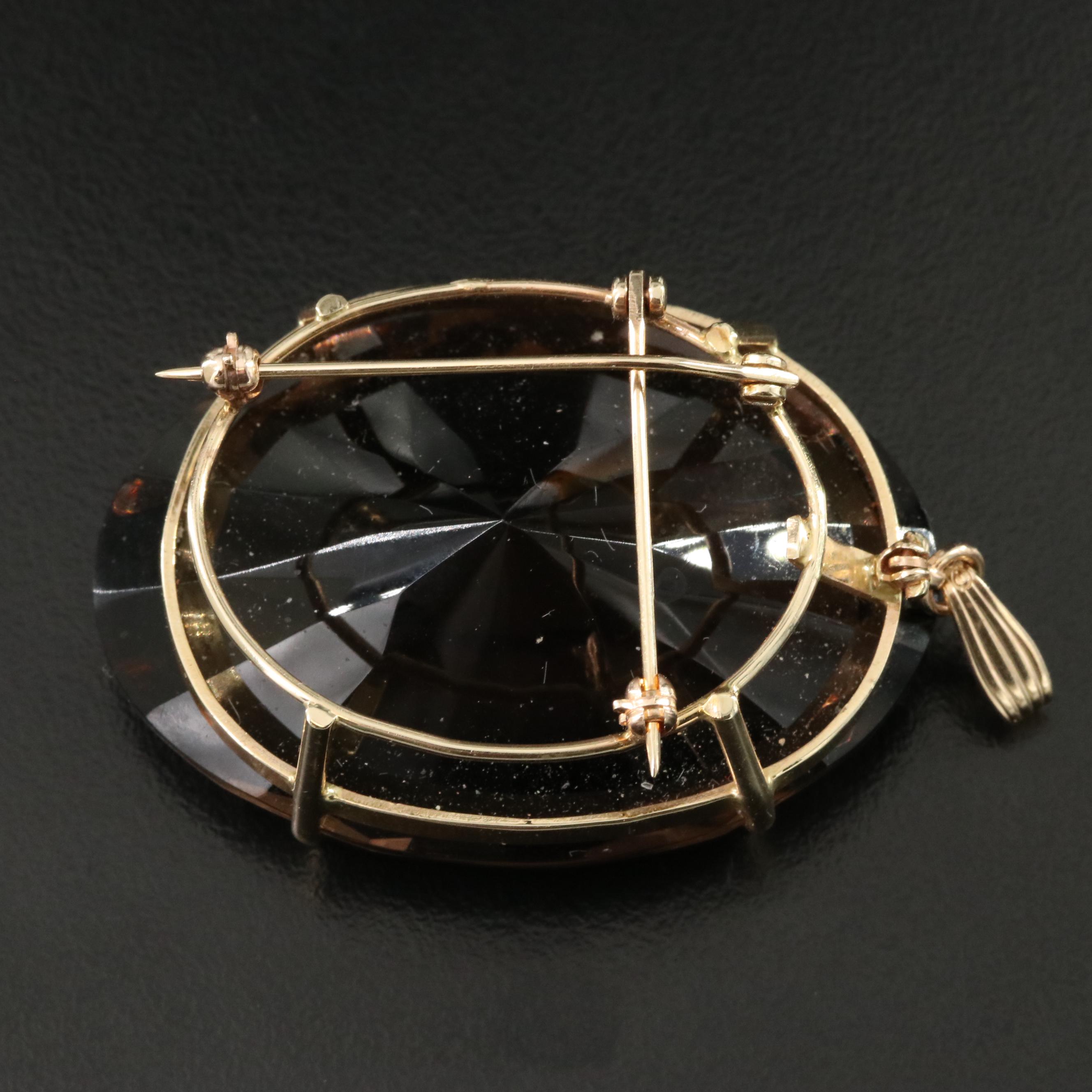 14K 147.33 CT Smoky Quartz Brooch/Pendant