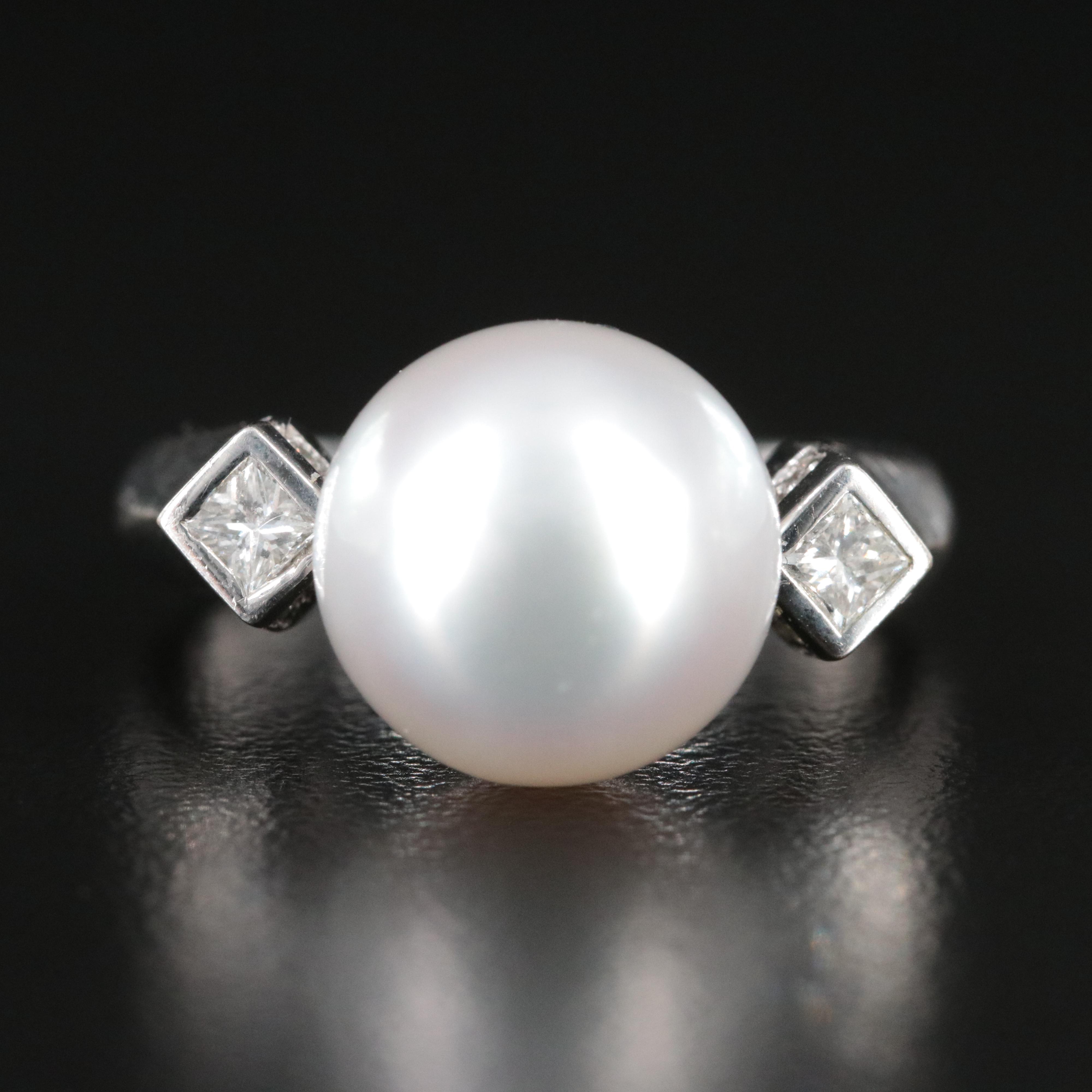 18K Pearl and Diamond Ring