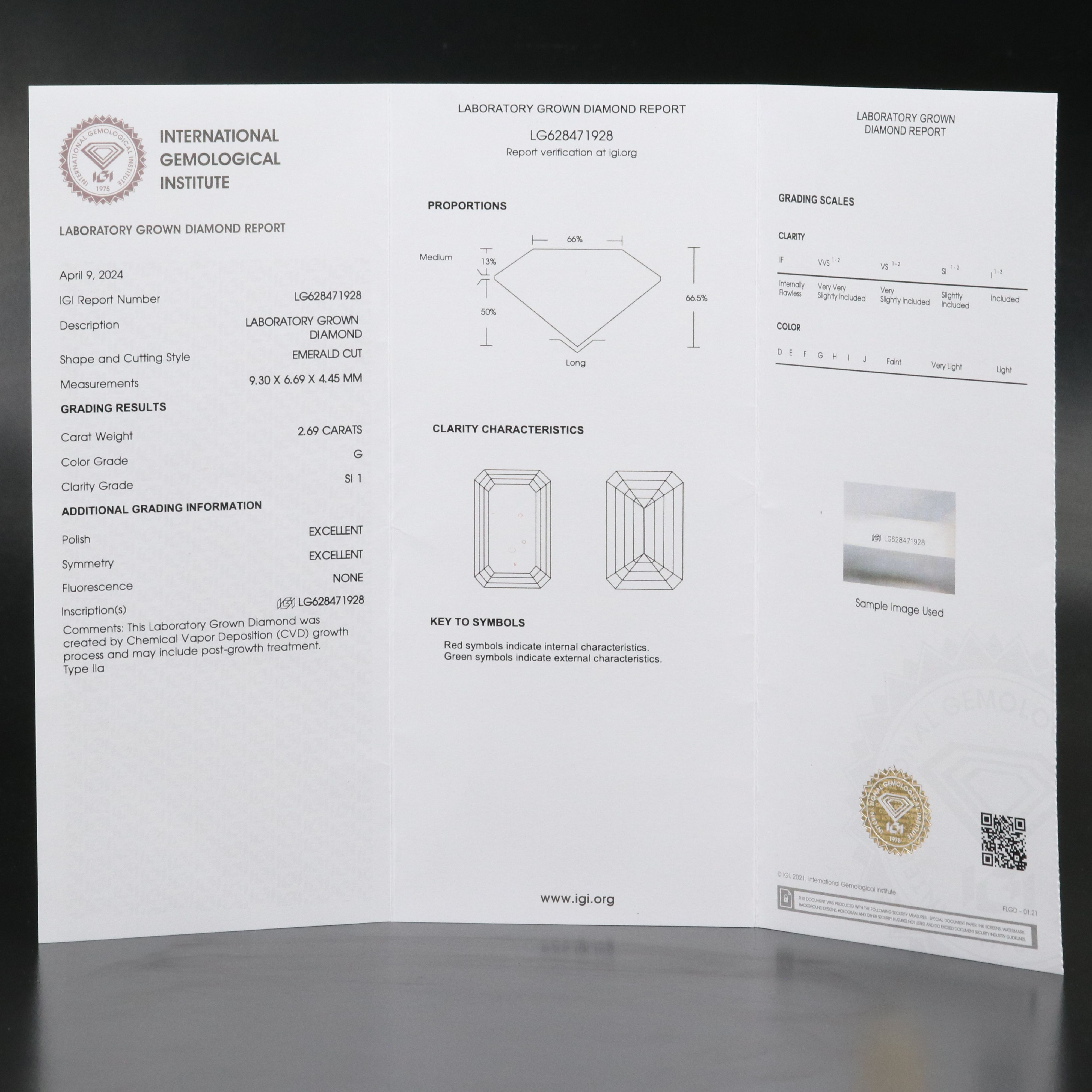 Loose 2.69 CT Lab Grown Diamond with IGI Report