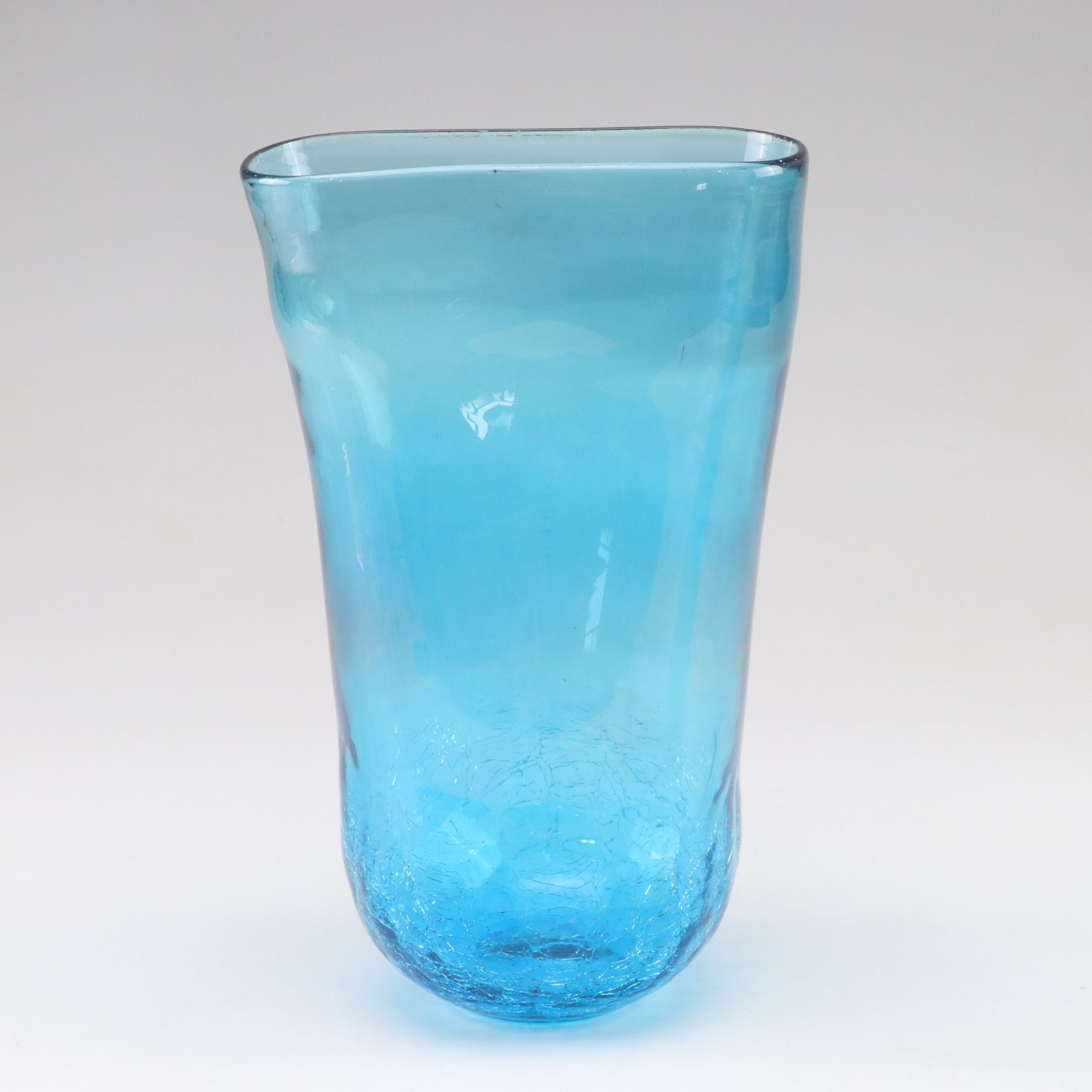 Blenko Crackle Style Aqua Vase with Marbled Seafoam Tumbler Vase