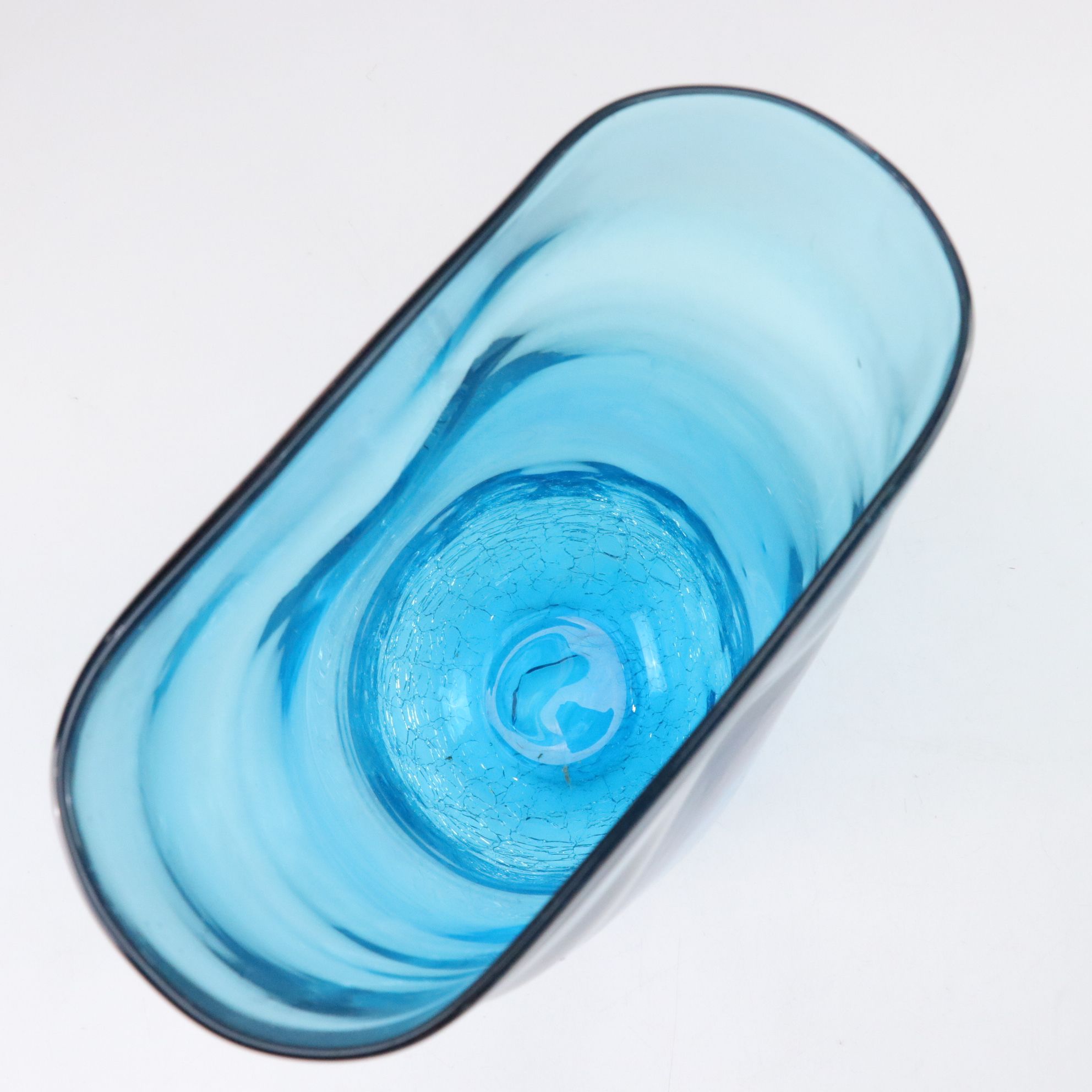 Blenko Crackle Style Aqua Vase with Marbled Seafoam Tumbler Vase