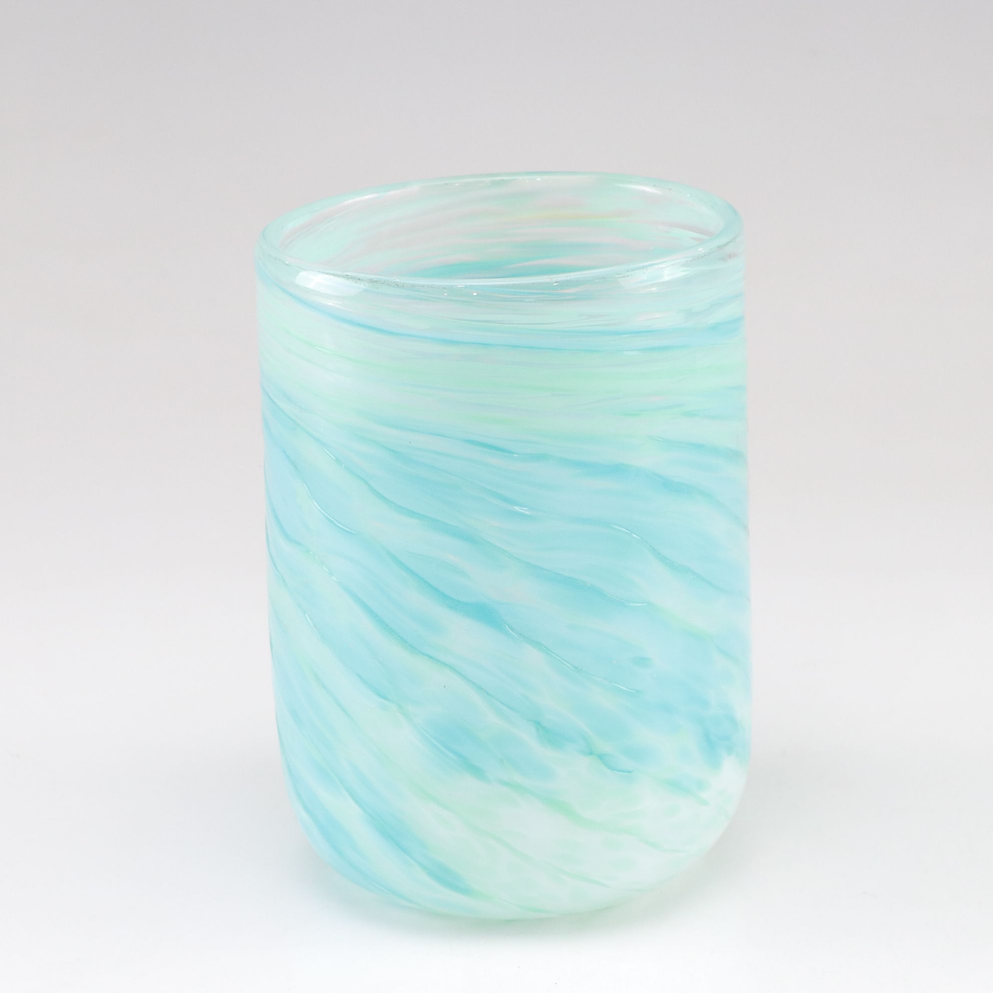 Blenko Crackle Style Aqua Vase with Marbled Seafoam Tumbler Vase