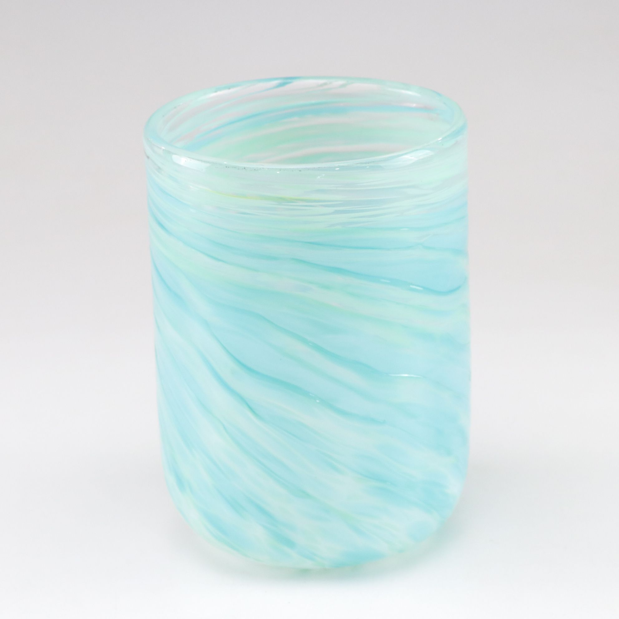 Blenko Crackle Style Aqua Vase with Marbled Seafoam Tumbler Vase
