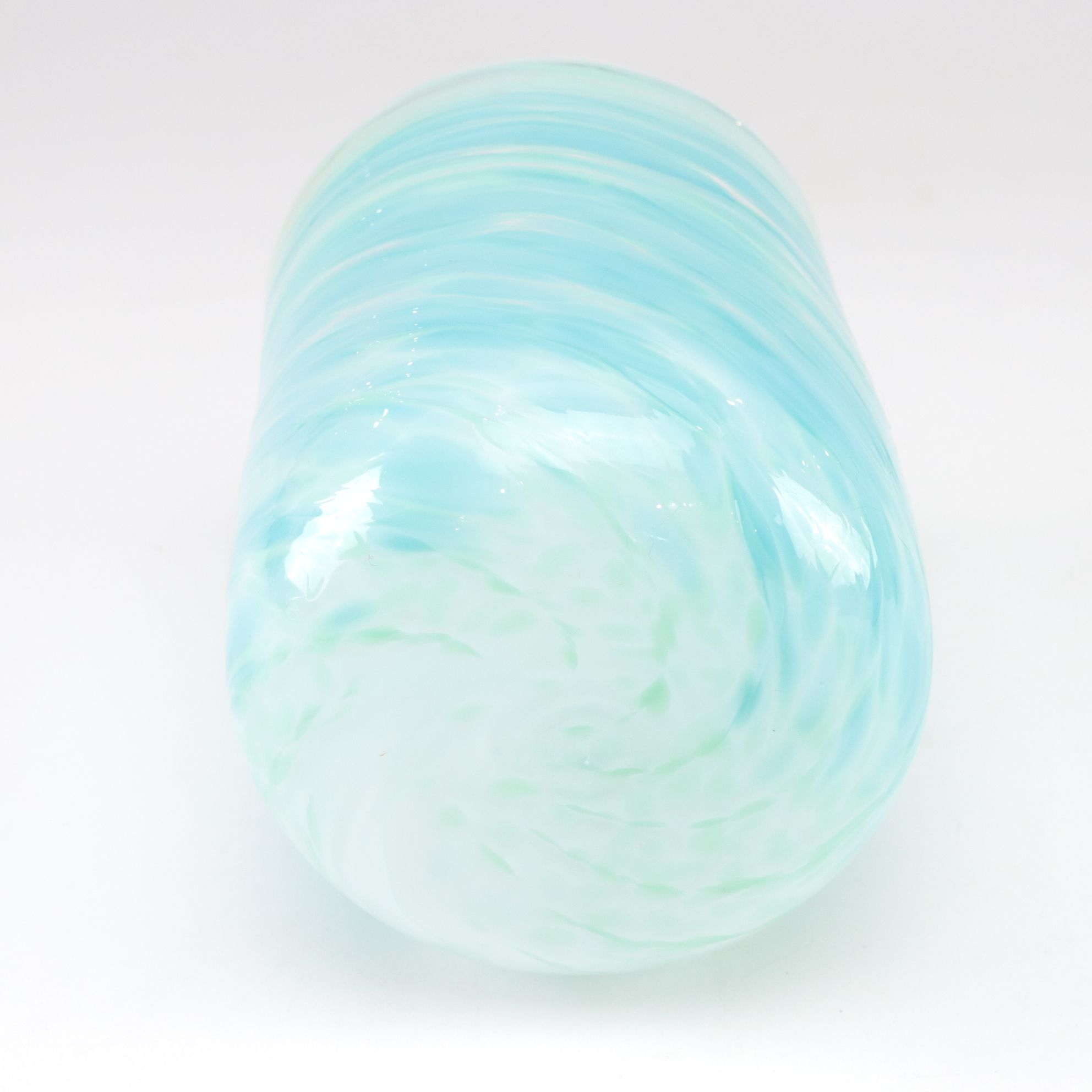 Blenko Crackle Style Aqua Vase with Marbled Seafoam Tumbler Vase