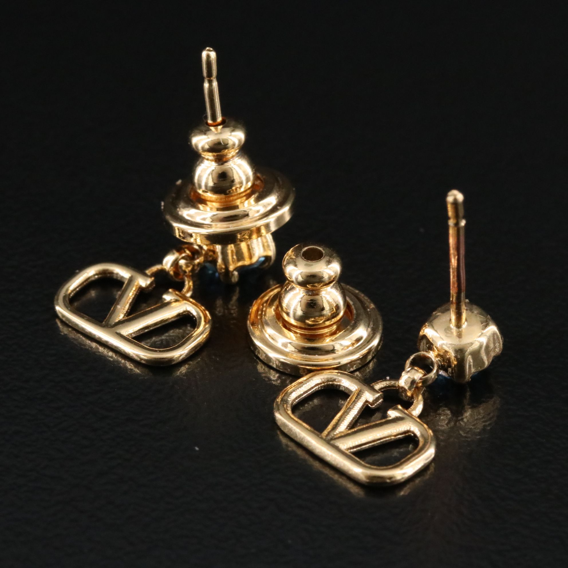 Valentino Garavani Logo and Blue Crystal Drop Earrings