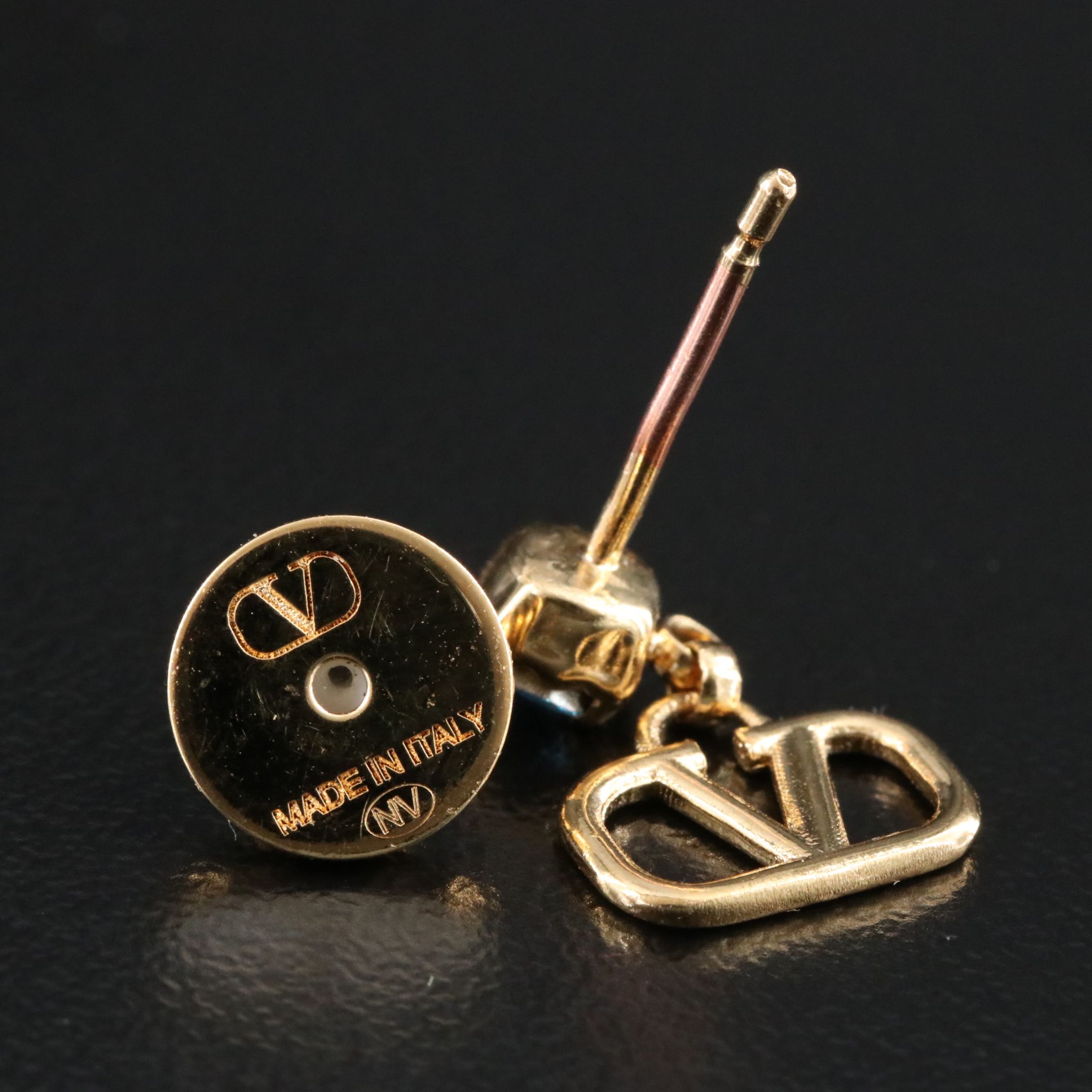 Valentino Garavani Logo and Blue Crystal Drop Earrings